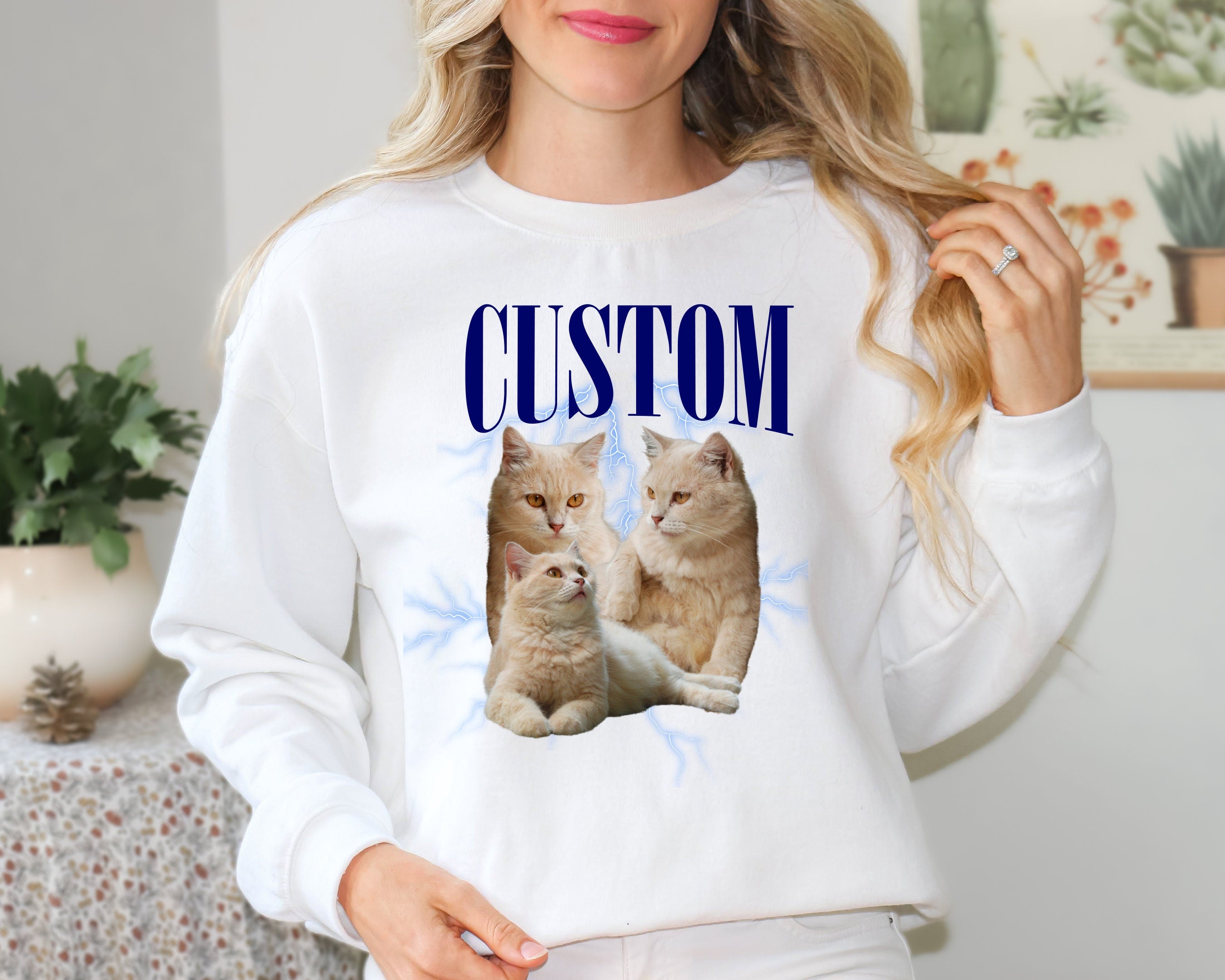 Retro Custom Cat Sweatshirt, Custom Cat Sweater, Photo Sweatshirt, 90s Retro Sweater, Custom Cat, Cat mom, Crewneck, Cat Dad, Pe