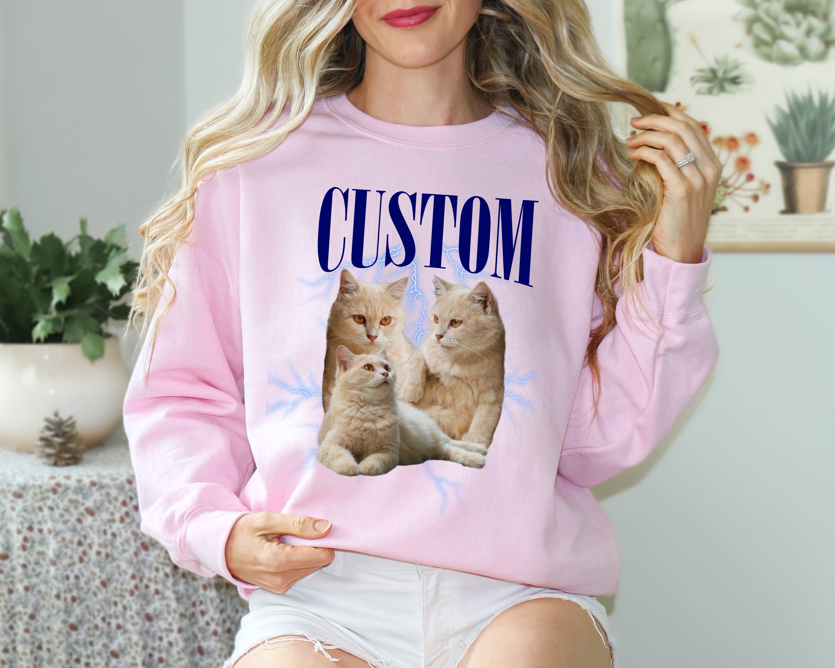 Retro Custom Cat Sweatshirt, Custom Cat Sweater, Photo Sweatshirt, 90s Retro Sweater, Custom Cat, Cat mom, Crewneck, Cat Dad, Pe