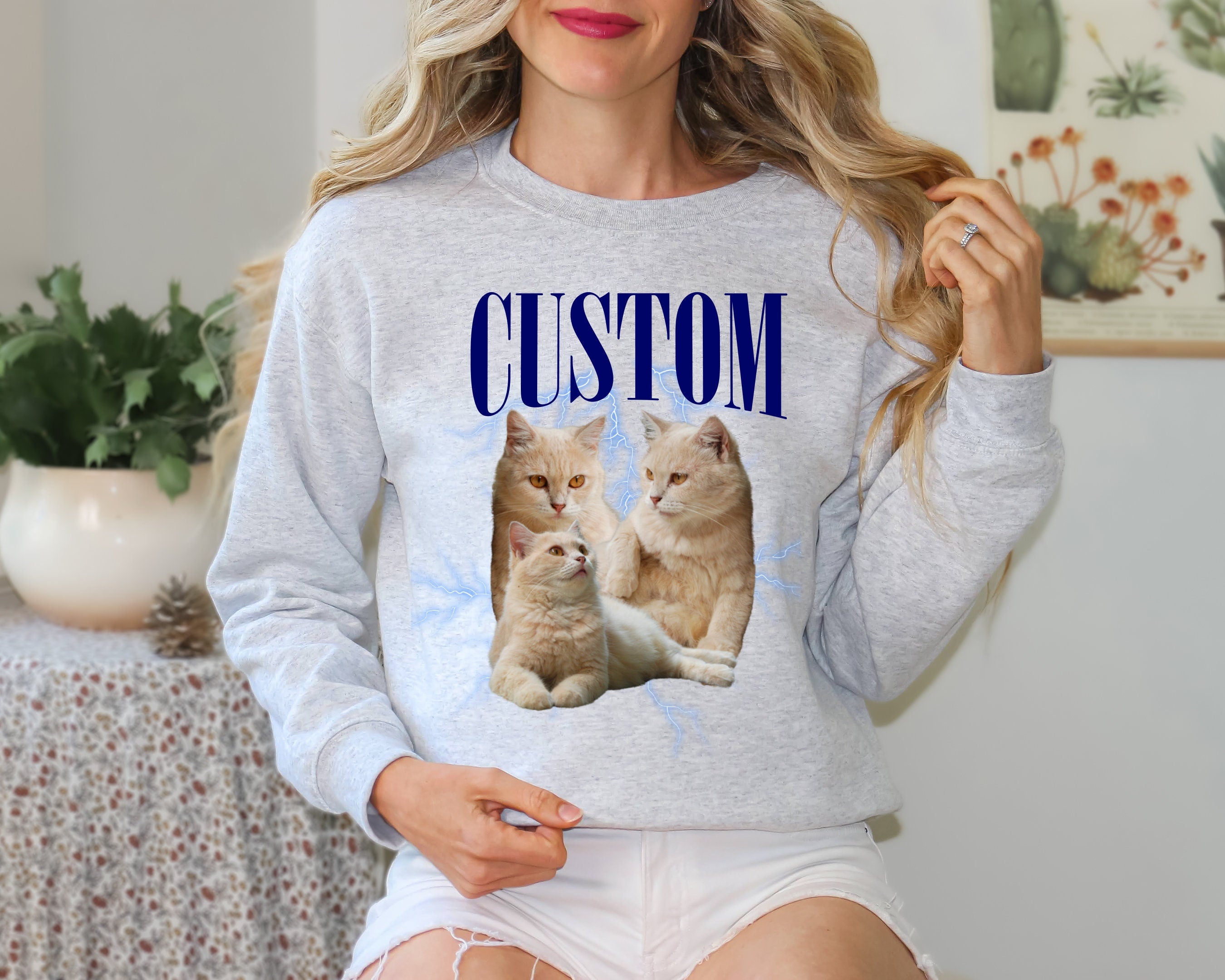 Retro Custom Cat Sweatshirt, Custom Cat Sweater, Photo Sweatshirt, 90s Retro Sweater, Custom Cat, Cat mom, Crewneck, Cat Dad, Pe
