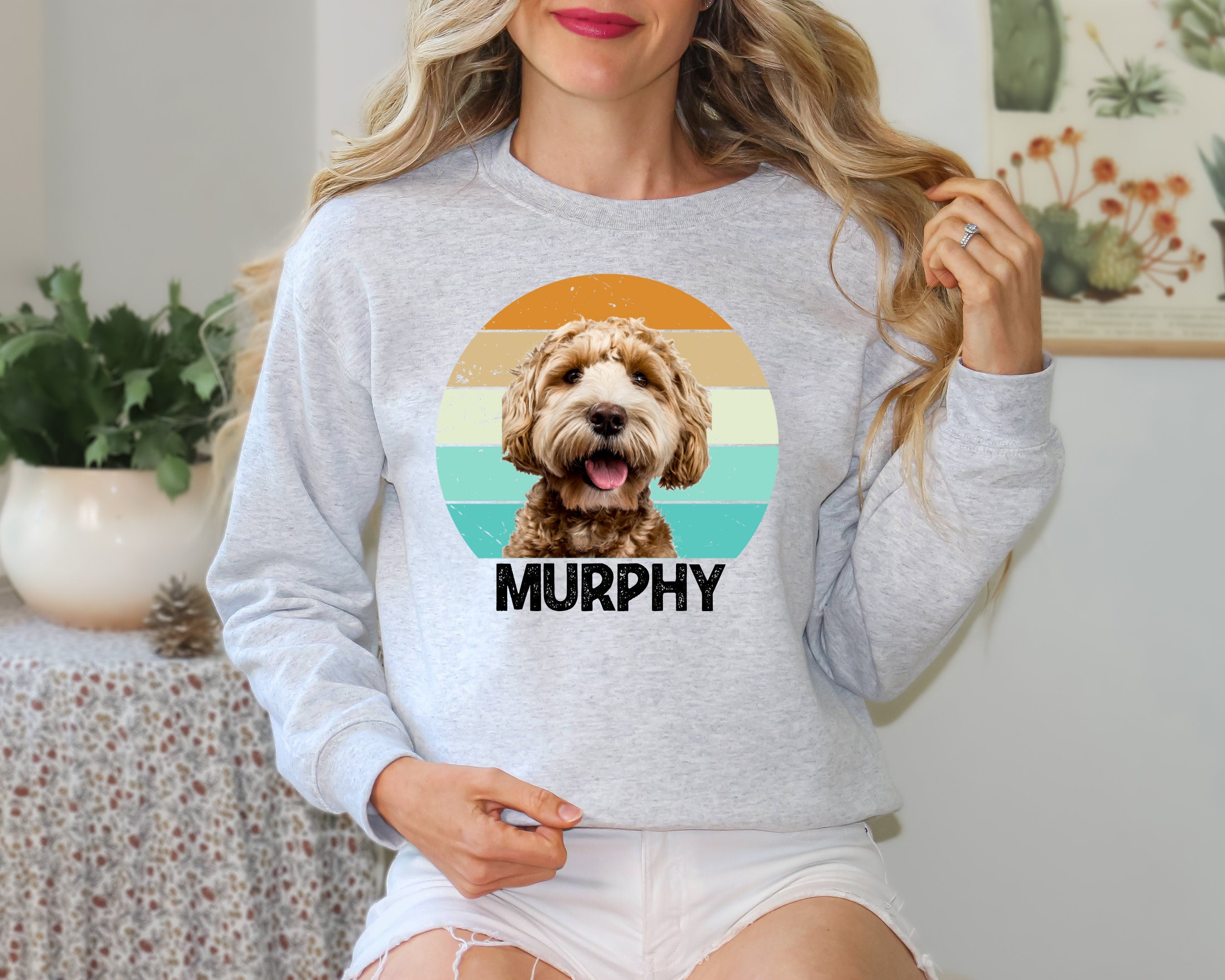 Custom Dog Sweatshirt, Custom Pet Sweatshirt with Vintage Portrait - Personalize Your Pet Photo Shirt in Retro Style, Trend Custom Dog Shirt