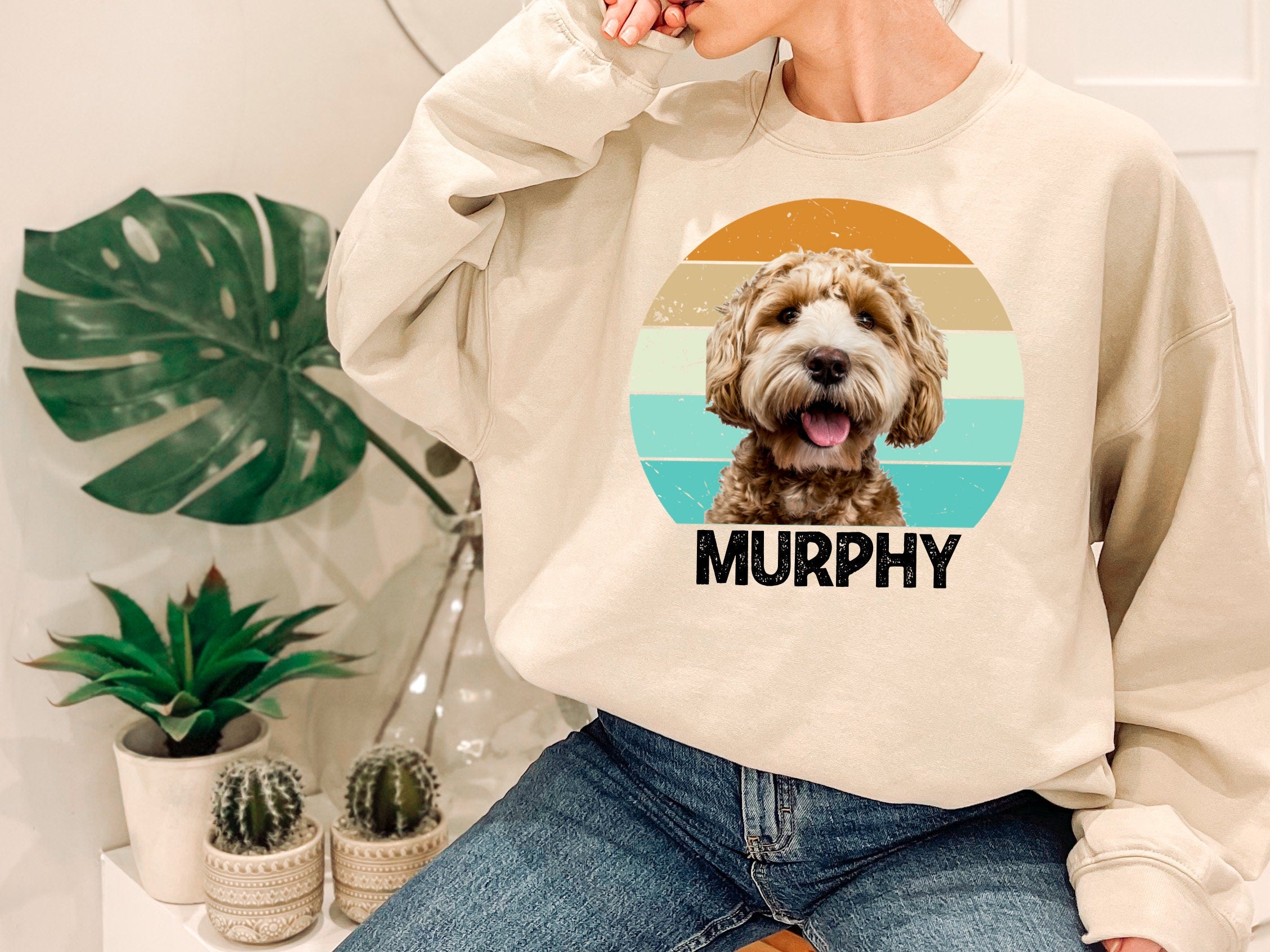 Custom Dog Sweatshirt, Custom Pet Sweatshirt with Vintage Portrait - Personalize Your Pet Photo Shirt in Retro Style, Trend Custom Dog Shirt