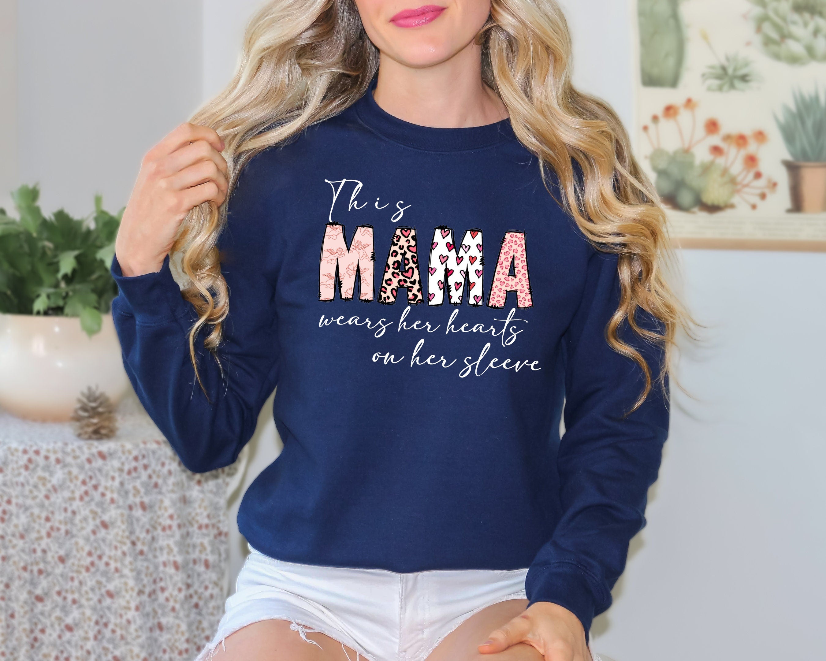 Mama Sweatshirt with Kid Name, Mama Sweatshirt For Valentine's Day Mama Valentines Day Gift, Valentines Day Gigi, Nana Sweatshirt