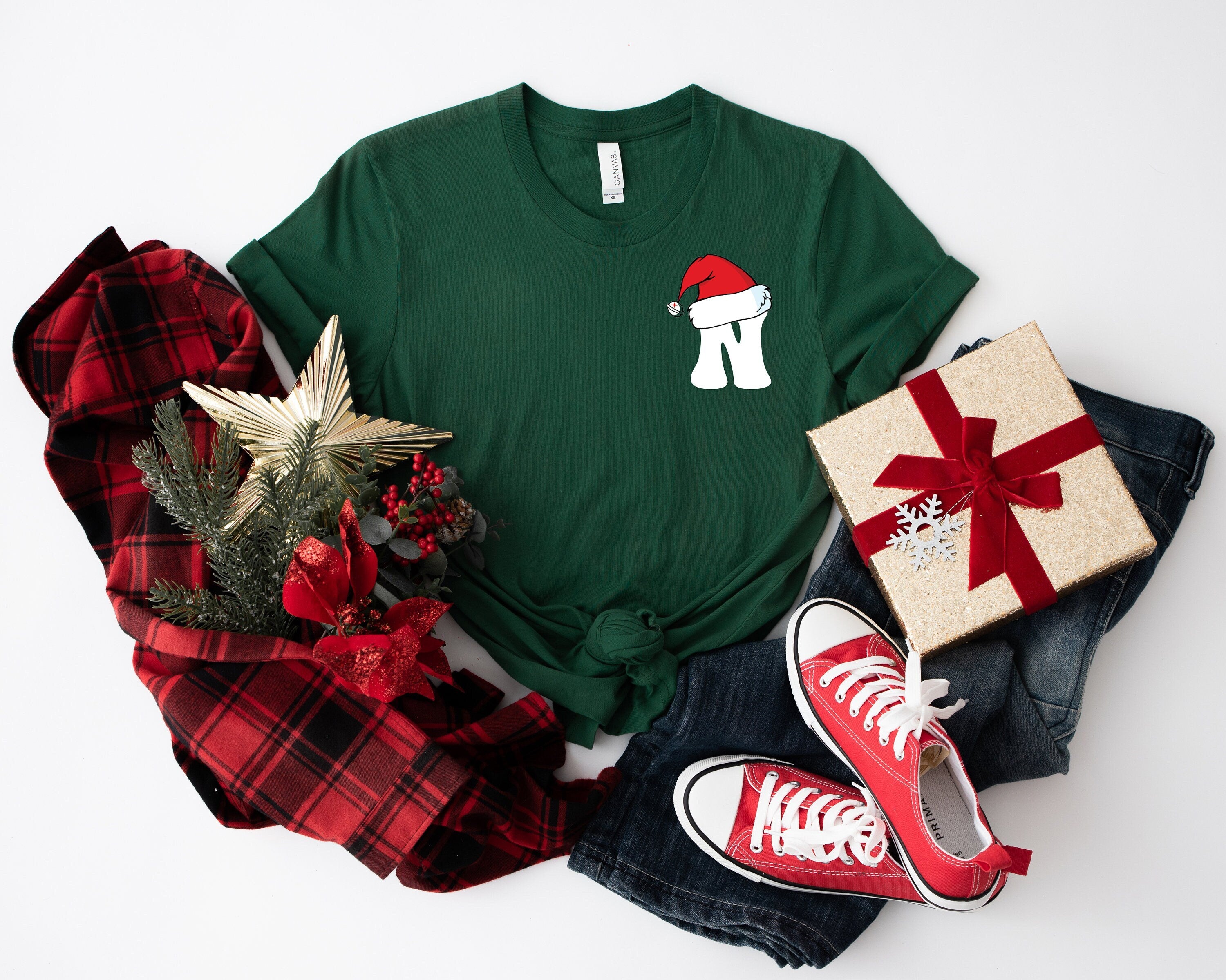 Your Letter Christmas Hat Shirt, Christmas Season Shirt , Personal Shirt, This The Season Christmas Shirt, Christmas Crewneck Colorful Shirt