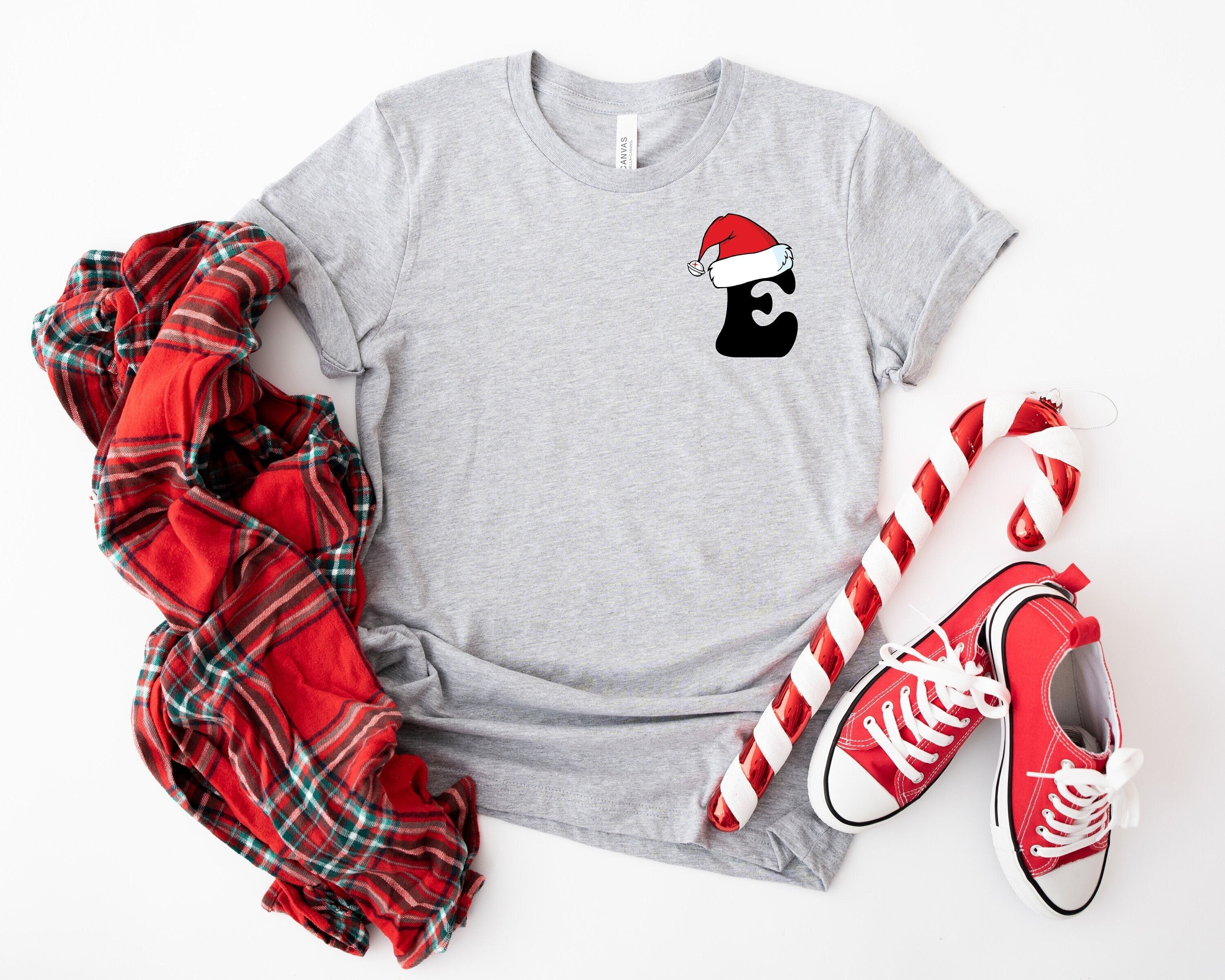 Your Letter Christmas Hat Shirt, Christmas Season Shirt , Personal Shirt, This The Season Christmas Shirt, Christmas Crewneck Colorful Shirt