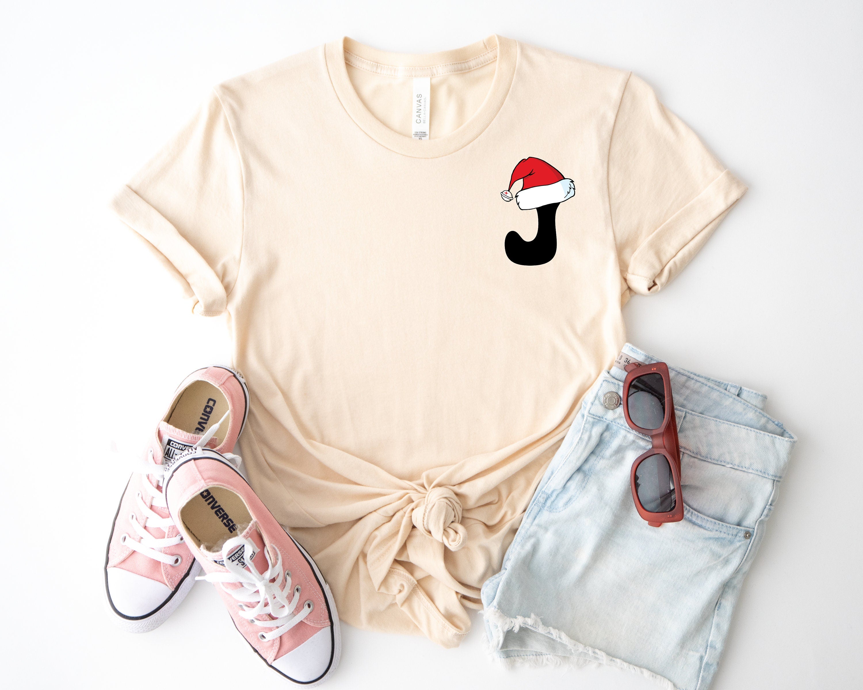 Your Letter Christmas Hat Shirt, Christmas Season Shirt , Personal Shirt, This The Season Christmas Shirt, Christmas Crewneck Colorful Shirt