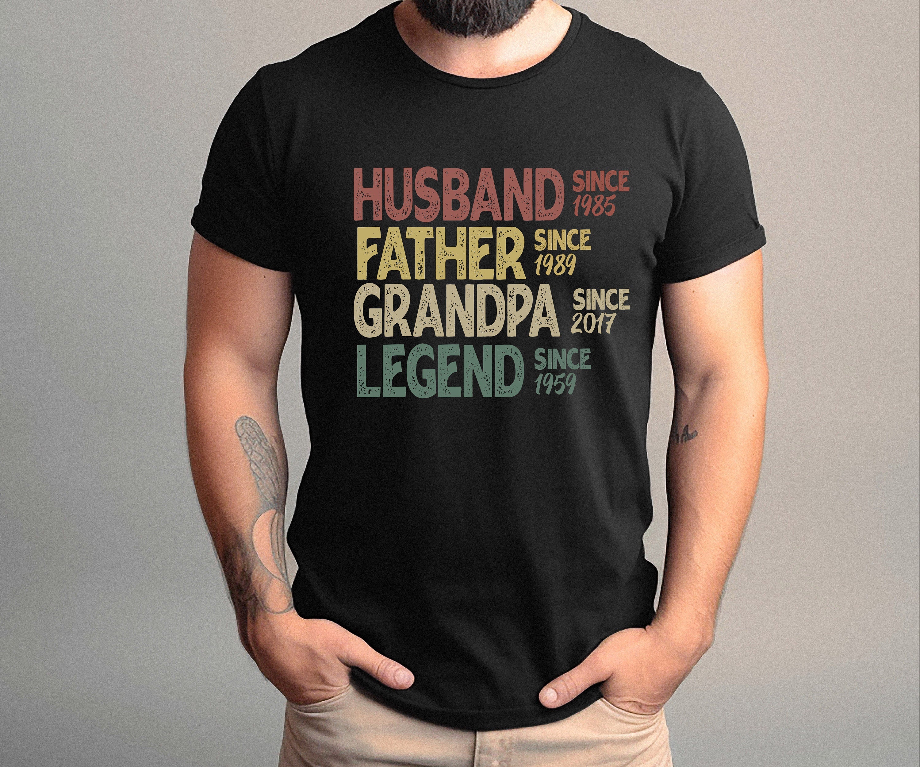 Personalized Dad Grandpa Shirt, Father's Day Shirt, Husband Father Grandpa Legend, Grandfather Custom Dates, Funny Dad Birthday Gift for Men