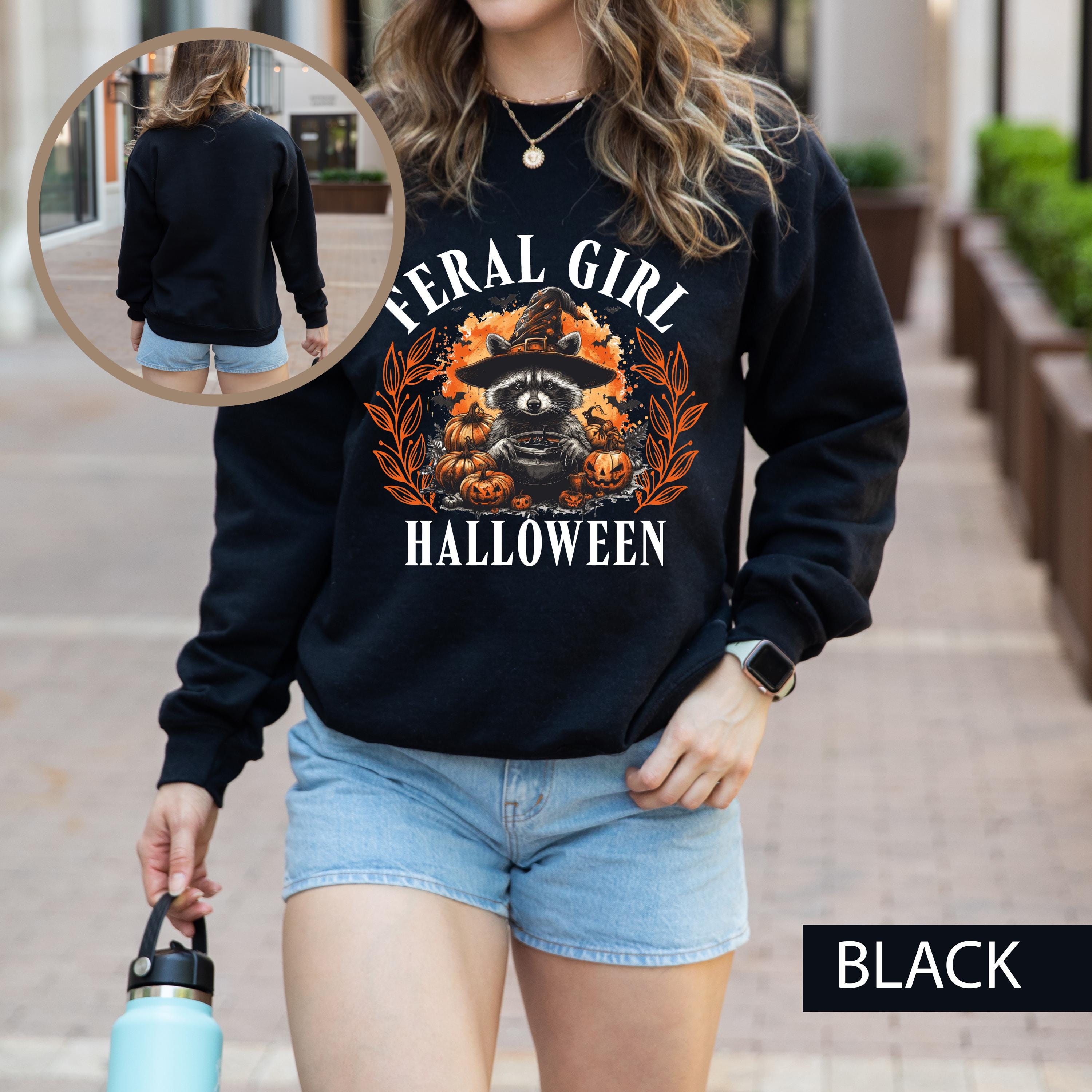 Feral girl Halloween raccoon sweatshirt, vintage witch sweatshirt, Spooky season sweatshirt,  Fall sweatshirt, Halloween raccoon sweatshirt