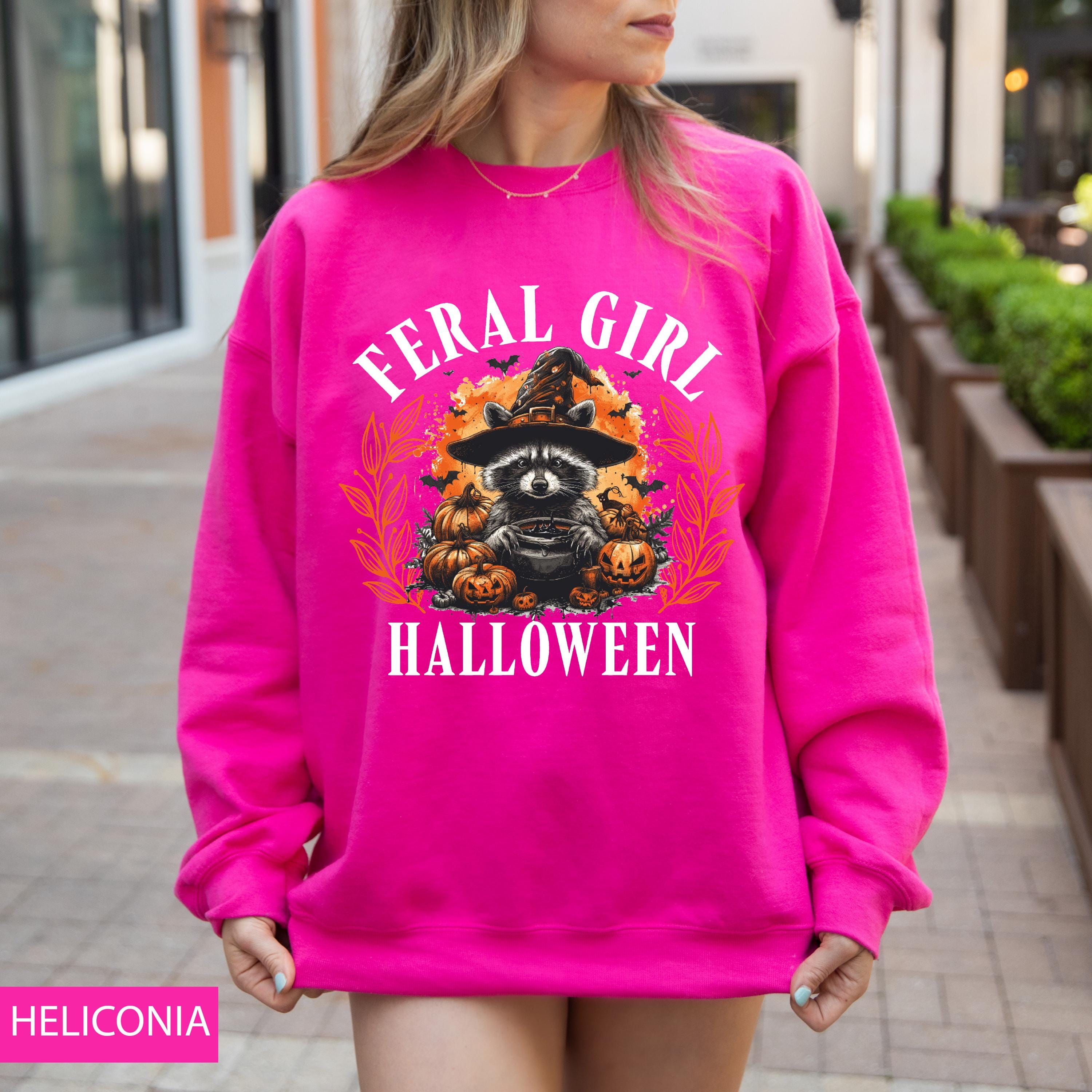 Feral girl Halloween raccoon sweatshirt, vintage witch sweatshirt, Spooky season sweatshirt,  Fall sweatshirt, Halloween raccoon sweatshirt