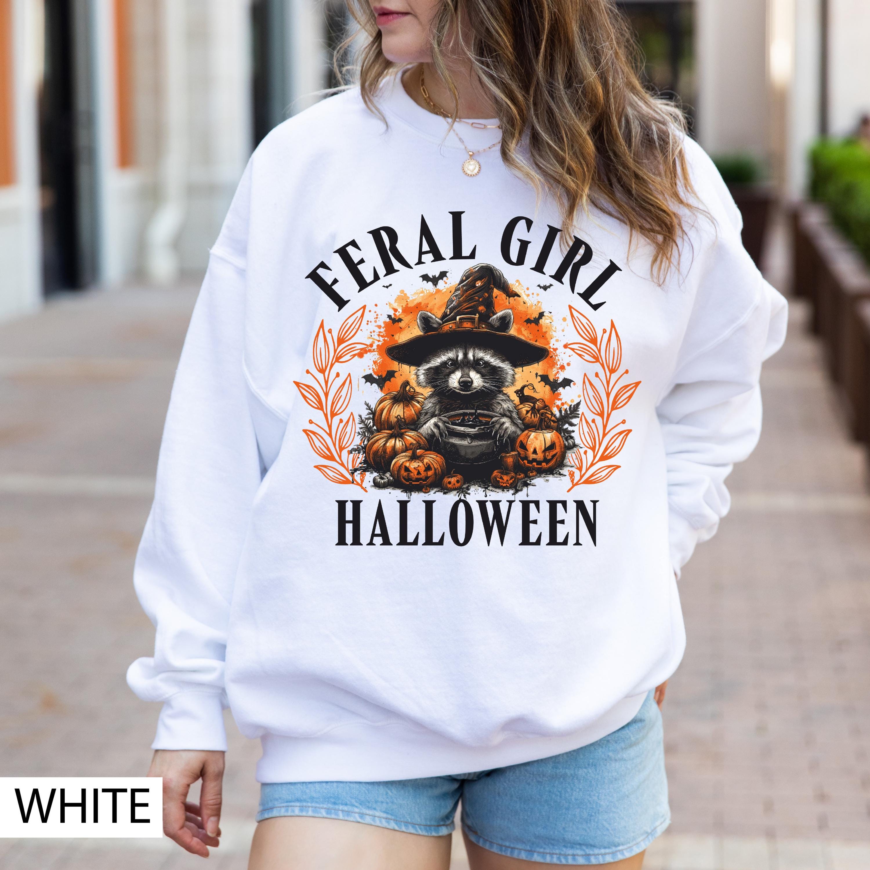 Feral girl Halloween raccoon sweatshirt, vintage witch sweatshirt, Spooky season sweatshirt,  Fall sweatshirt, Halloween raccoon sweatshirt