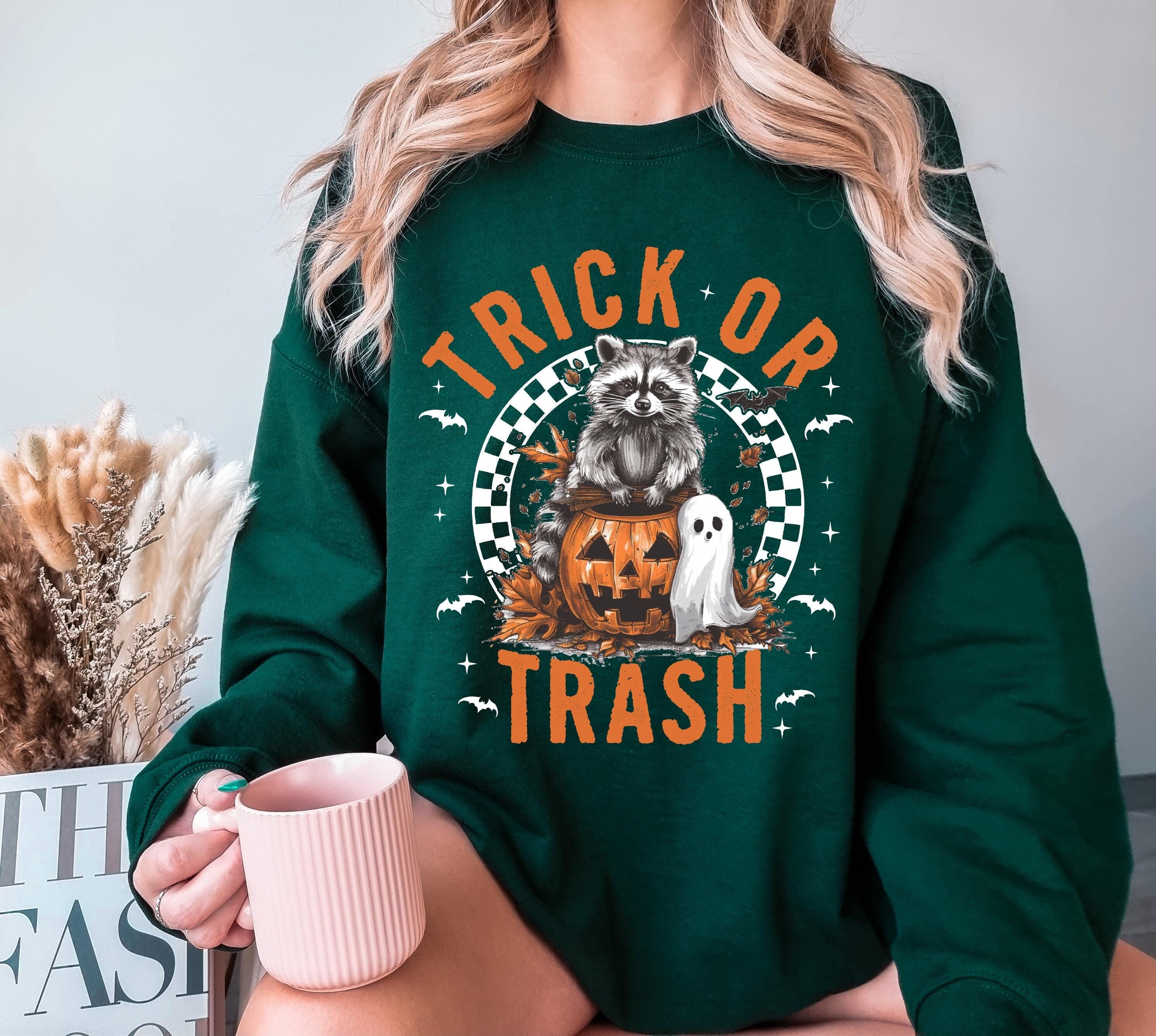 Trick or Trash raccoon Halloween sweatshirt, Halloween funny sweatshirt, Spooky season sweatshirt,  Fall sweatshirt, pumpkin sweatshirt
