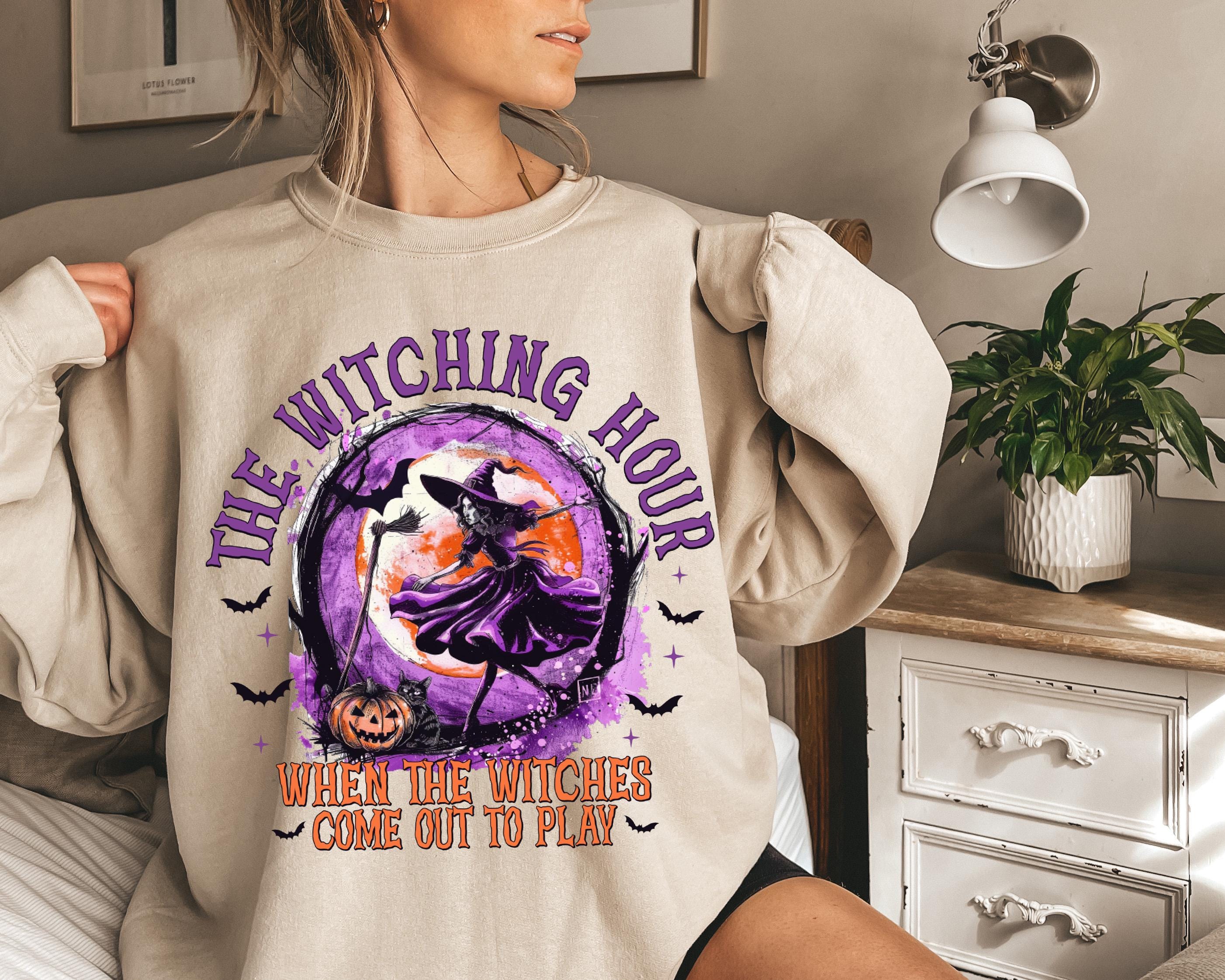 The witching hour when the witches come out to play sweatshirt, Halloween witch sweatshirt, vintage witch sweat, Spooky season sweatshirt
