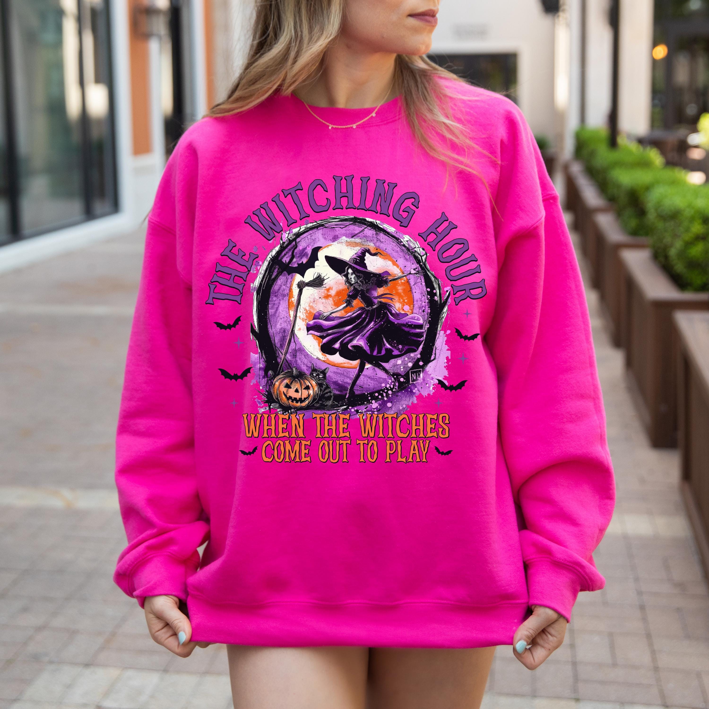 The witching hour when the witches come out to play sweatshirt, Halloween witch sweatshirt, vintage witch sweat, Spooky season sweatshirt