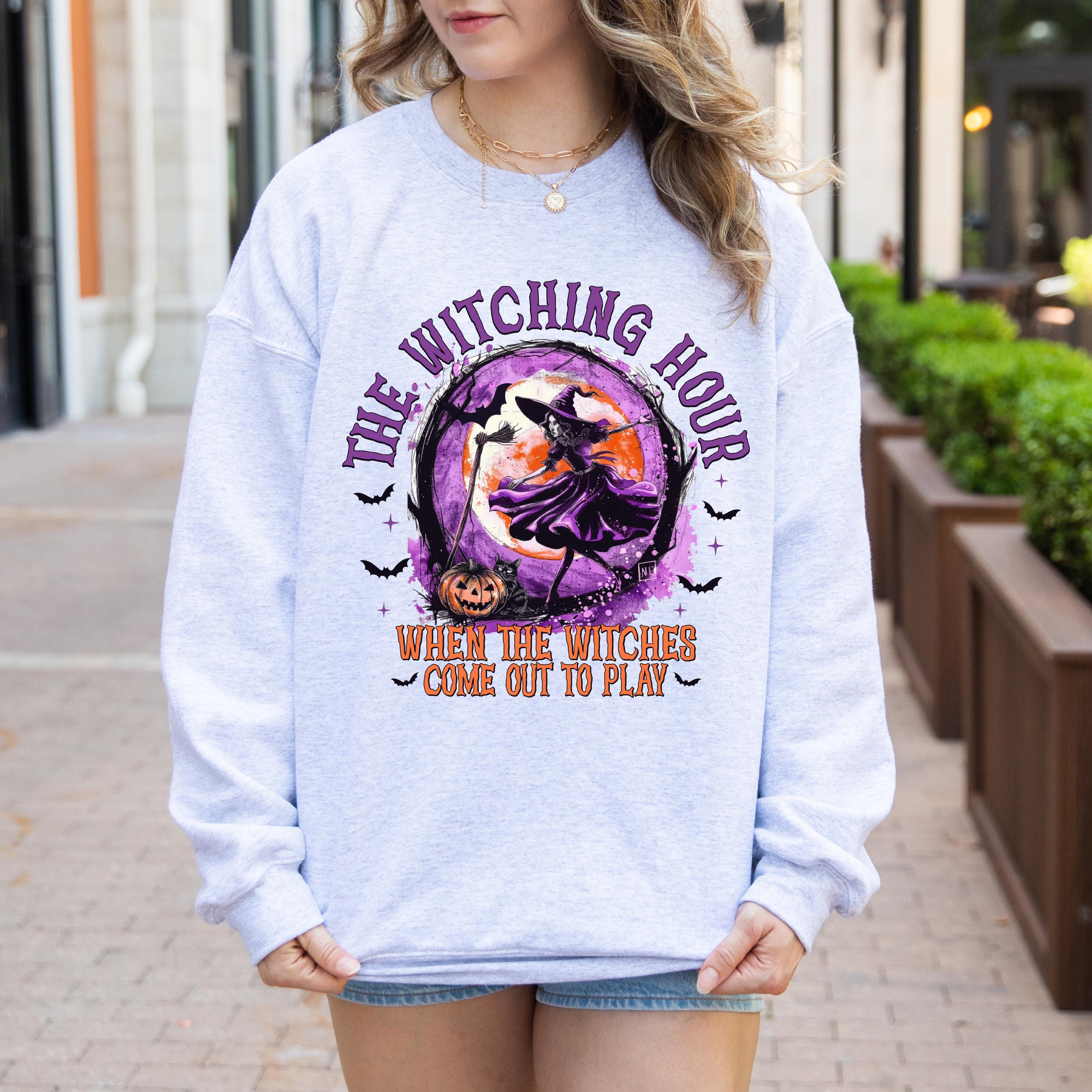 The witching hour when the witches come out to play sweatshirt, Halloween witch sweatshirt, vintage witch sweat, Spooky season sweatshirt