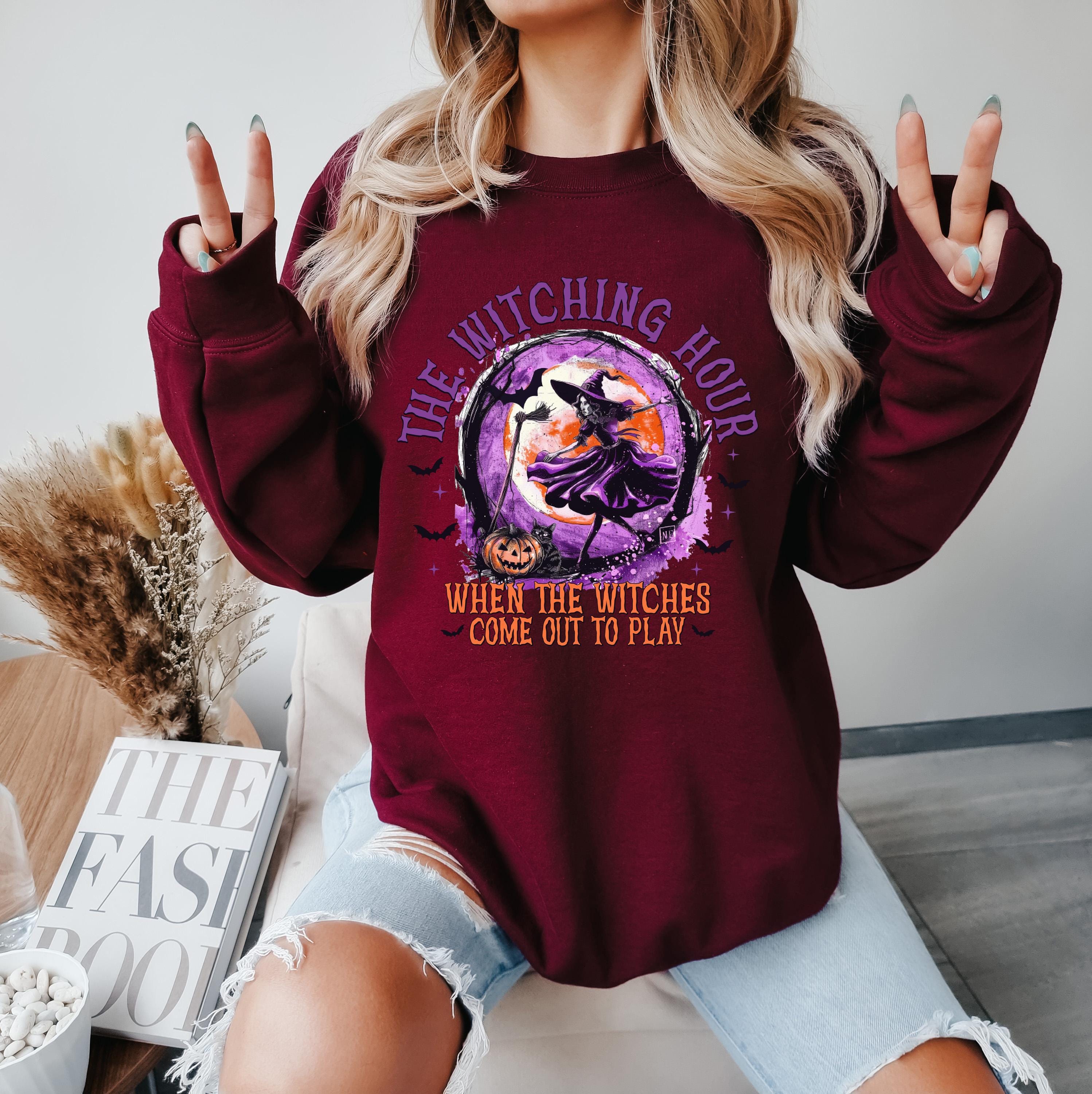 The witching hour when the witches come out to play sweatshirt, Halloween witch sweatshirt, vintage witch sweat, Spooky season sweatshirt