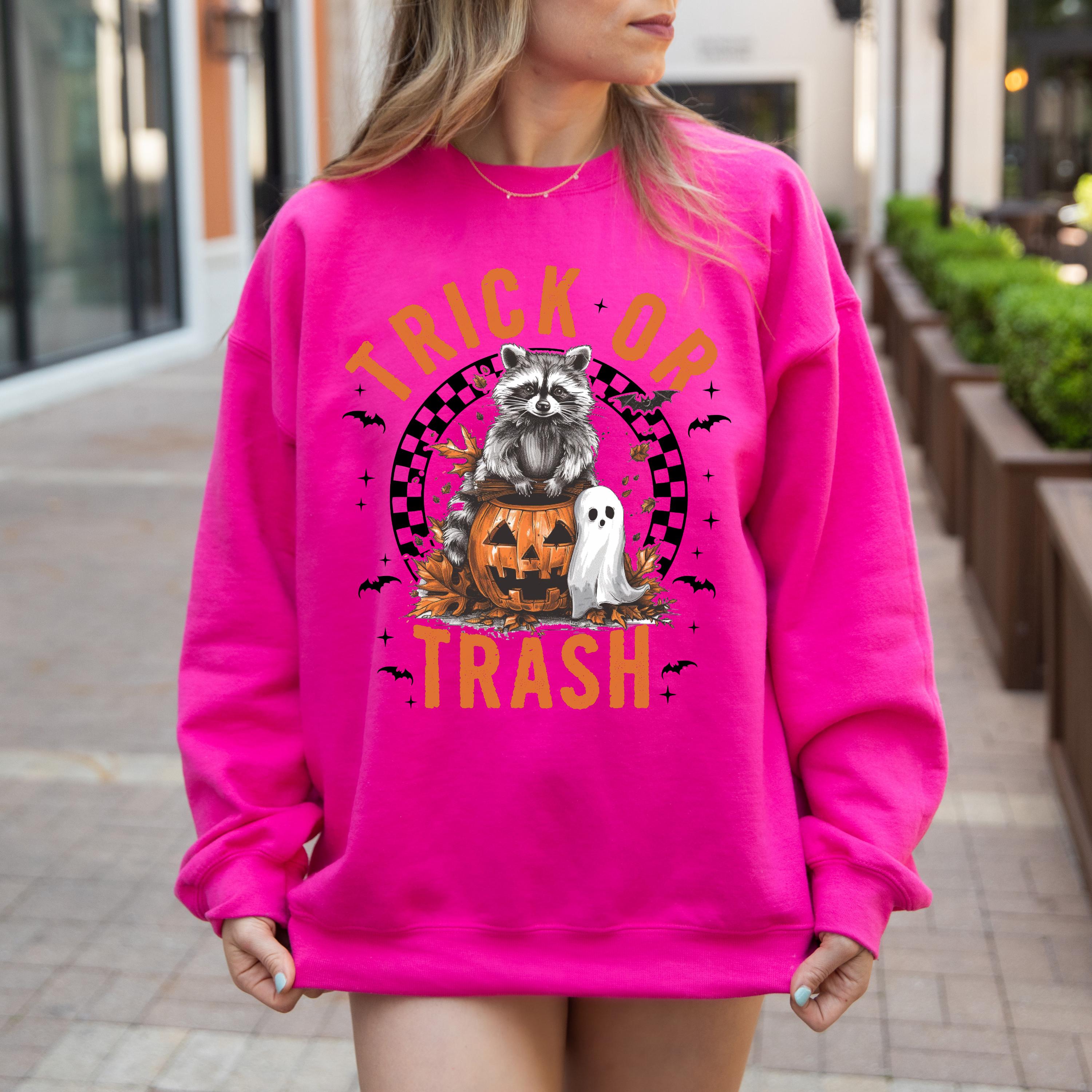 Trick or Trash raccoon Halloween sweatshirt, Halloween funny sweatshirt, Spooky season sweatshirt,  Fall sweatshirt, pumpkin sweatshirt