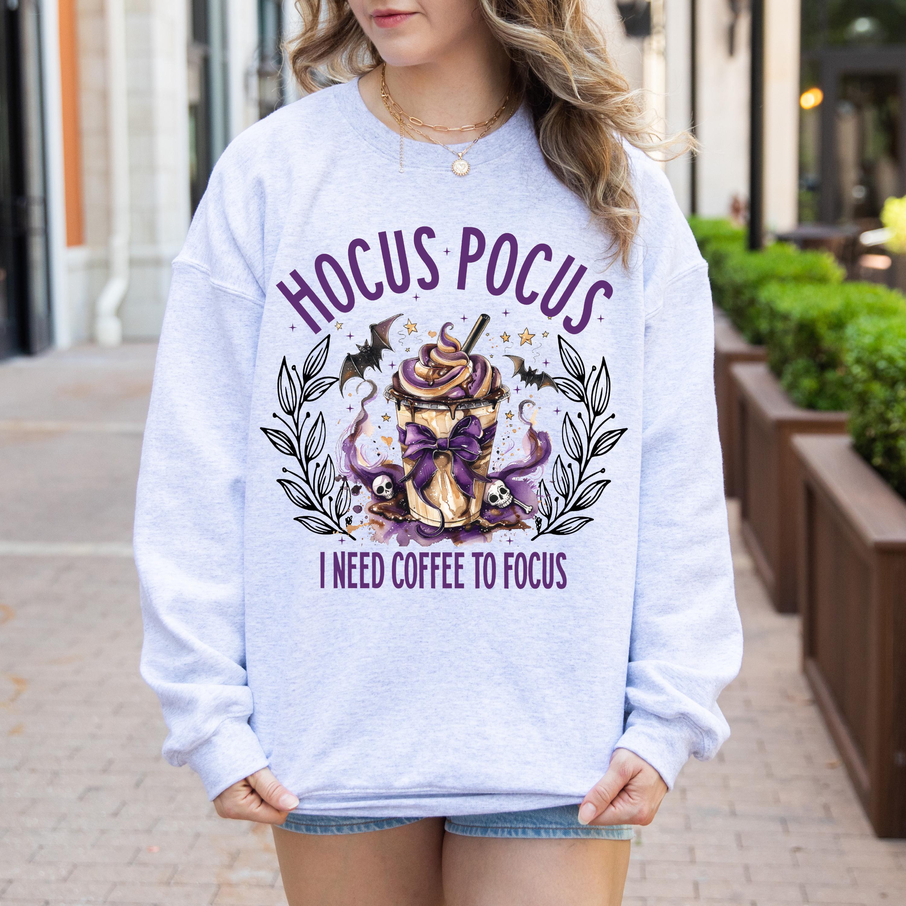 Hocus pocus I need a coffee to focus Sweatshirt, Halloween coffee Sweatshirt, fun Sweatshirt, Spooky season Sweatshirt,  Fall season