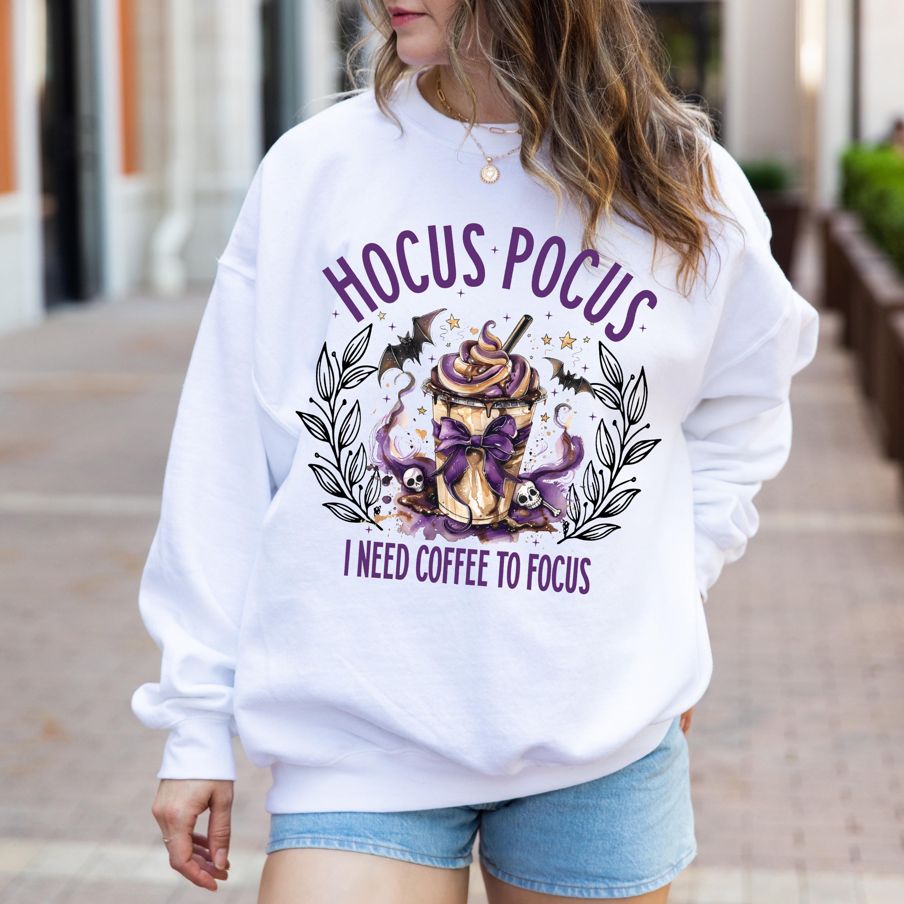 Hocus pocus I need a coffee to focus Sweatshirt, Halloween coffee Sweatshirt, fun Sweatshirt, Spooky season Sweatshirt,  Fall season