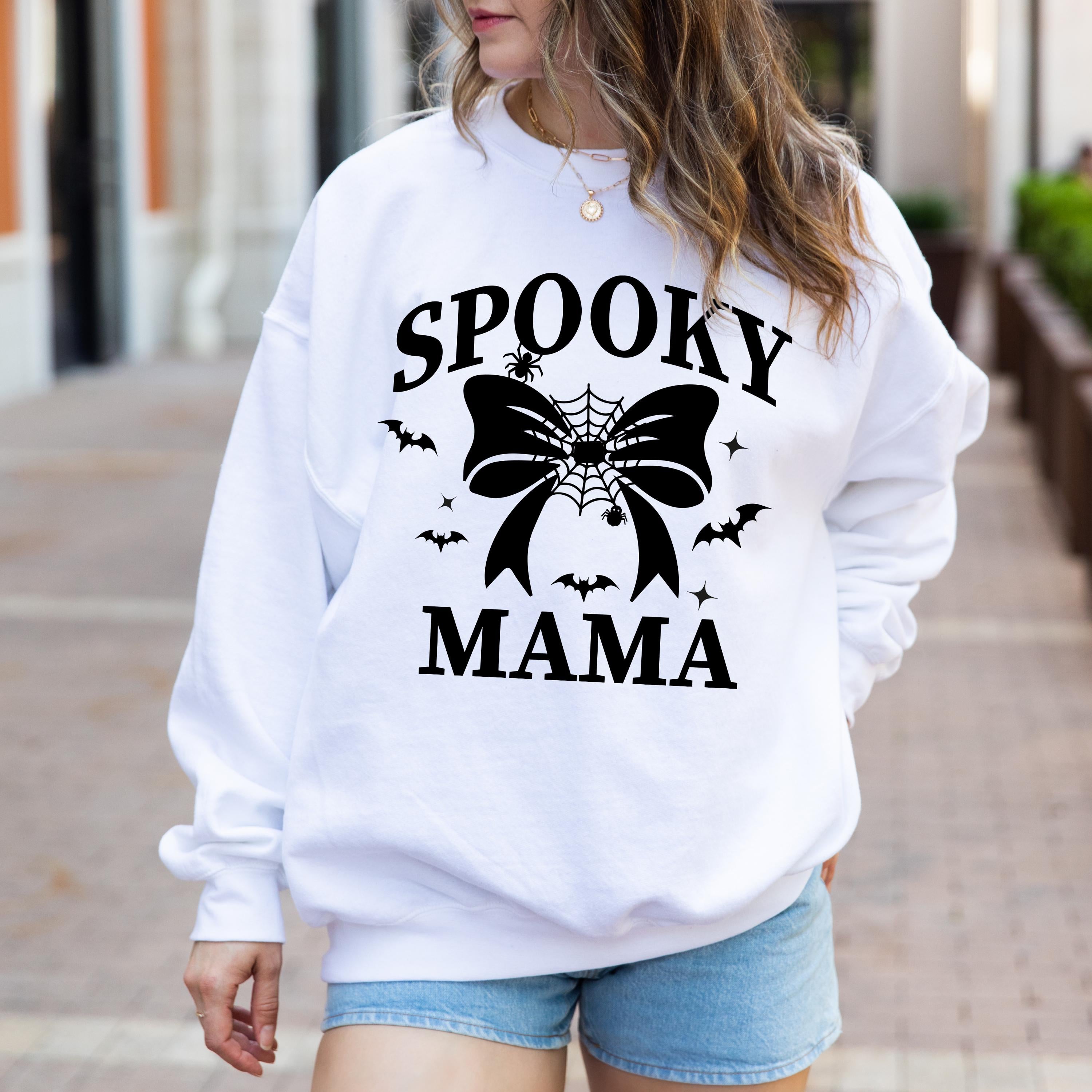 Spooky Mama Sweatshirt, Halloween Crewneck Sweatshirt, Bow Sweatshirt, Retro Halloween Sweatshirt, coquette sweatshirt, Halloween Mama gifts