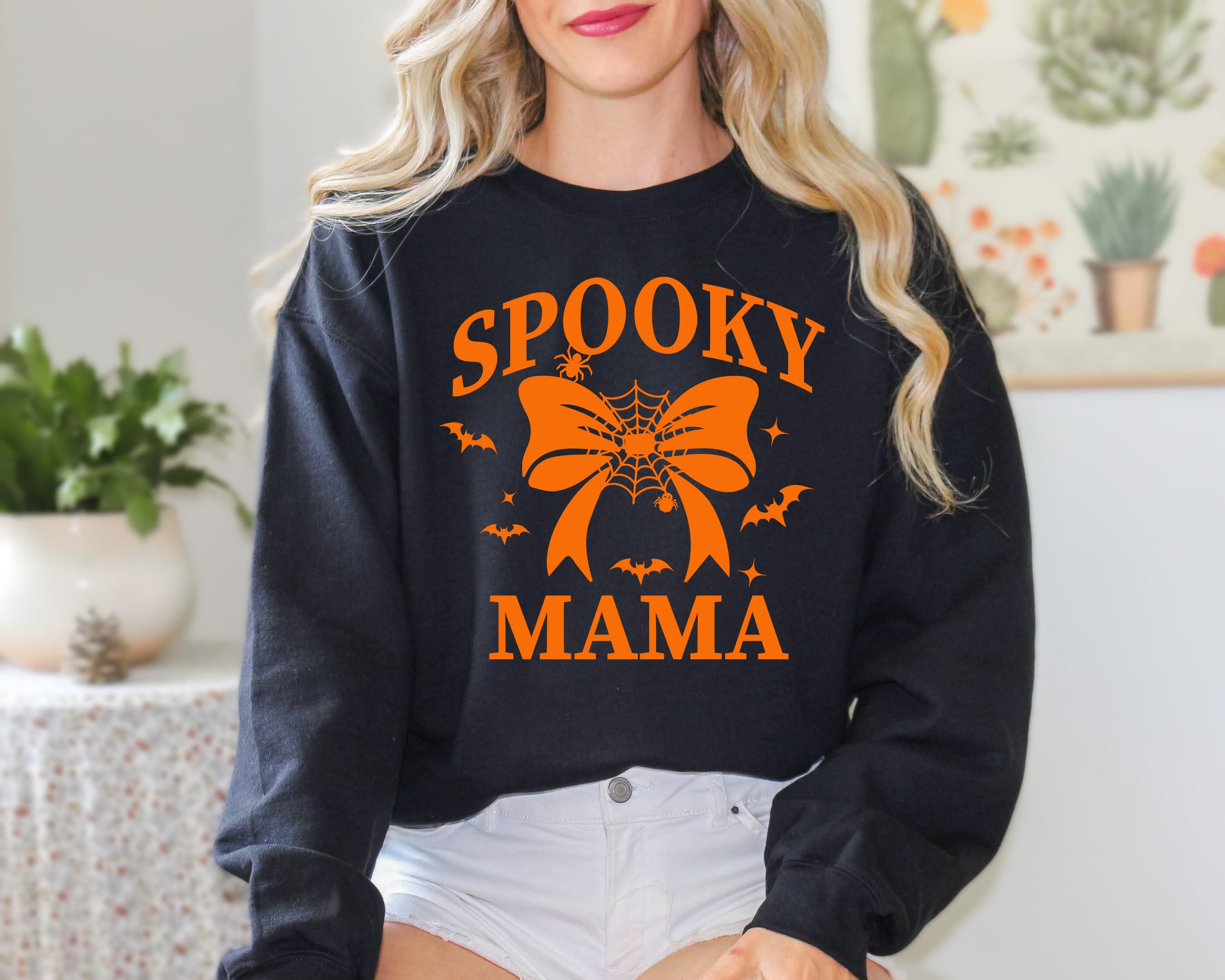 Spooky Mama Sweatshirt, Halloween Crewneck Sweatshirt, Bow Sweatshirt, Retro Halloween Sweatshirt, coquette sweatshirt, Halloween Mama gifts