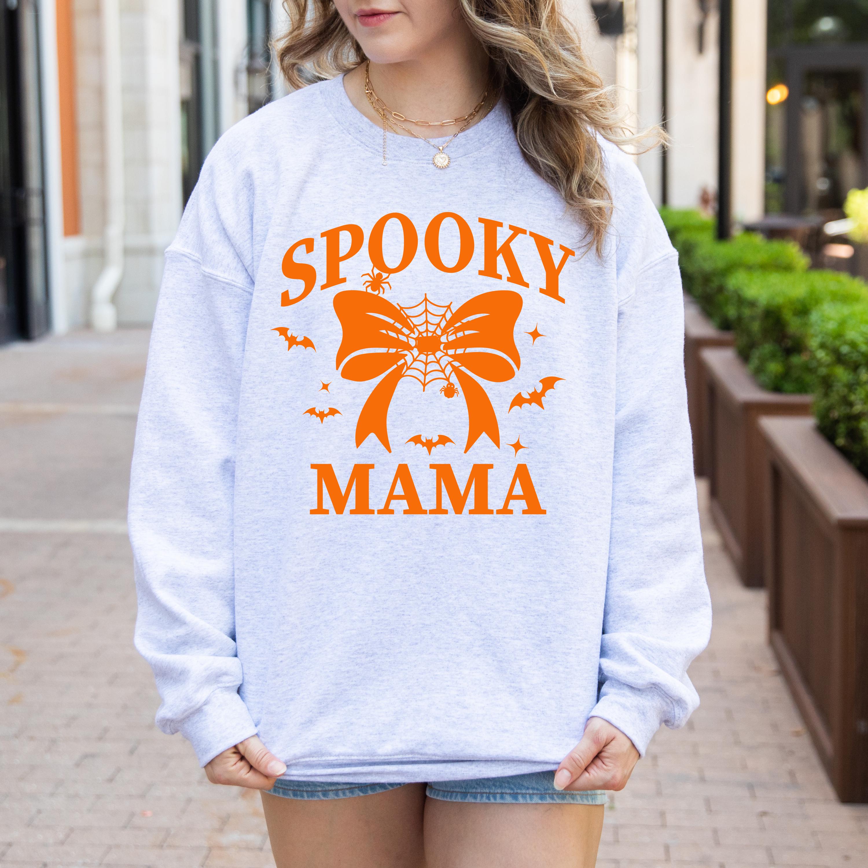 Spooky Mama Sweatshirt, Halloween Crewneck Sweatshirt, Bow Sweatshirt, Retro Halloween Sweatshirt, coquette sweatshirt, Halloween Mama gifts