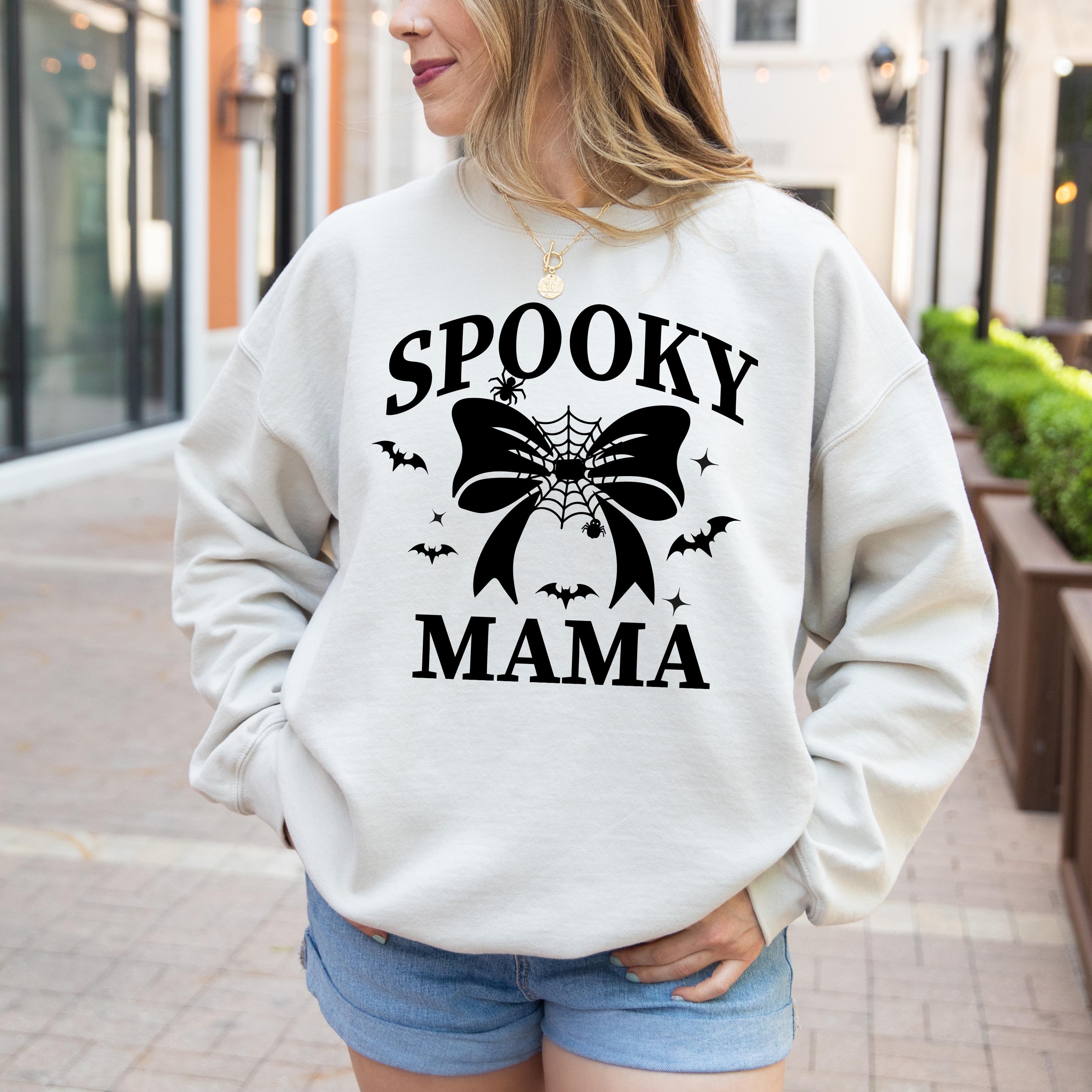 Spooky Mama Sweatshirt, Halloween Crewneck Sweatshirt, Bow Sweatshirt, Retro Halloween Sweatshirt, coquette sweatshirt, Halloween Mama gifts