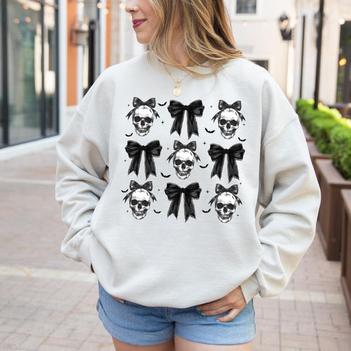 Coquette Bow Skull Halloween Sweatshirt