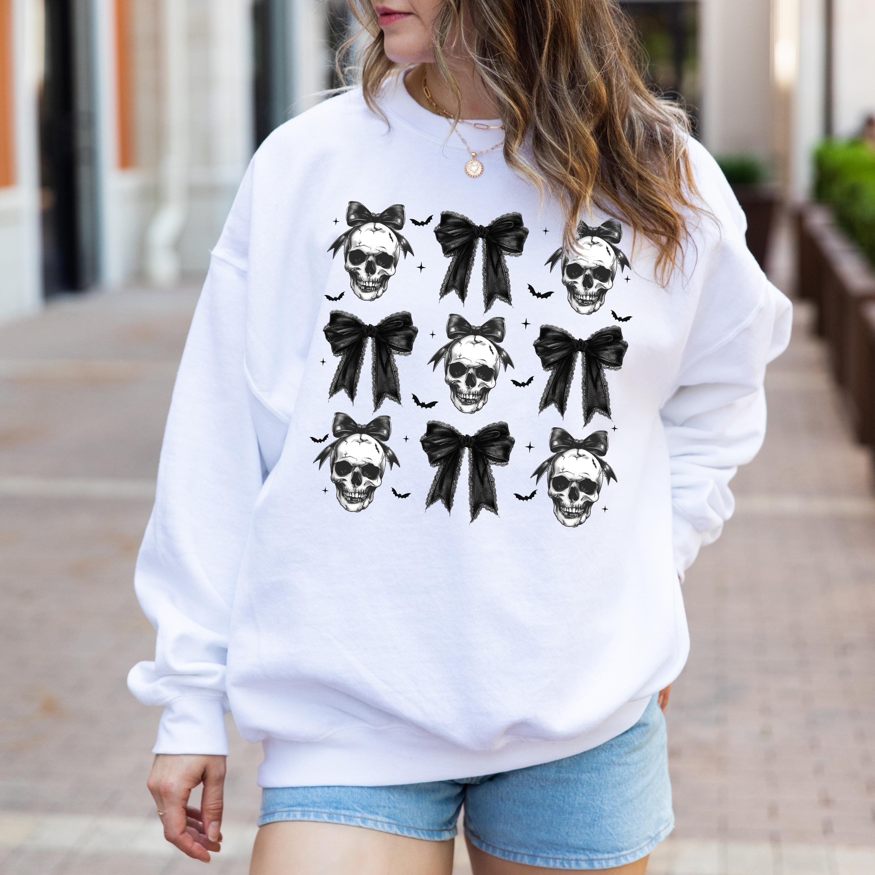 Coquette Skull Sweatshirt, Western Halloween Crewneck, Cowgirl Halloween, Skeleton Sweatshirt,  Coquette Bow Sweatshirt, Halloween gifts