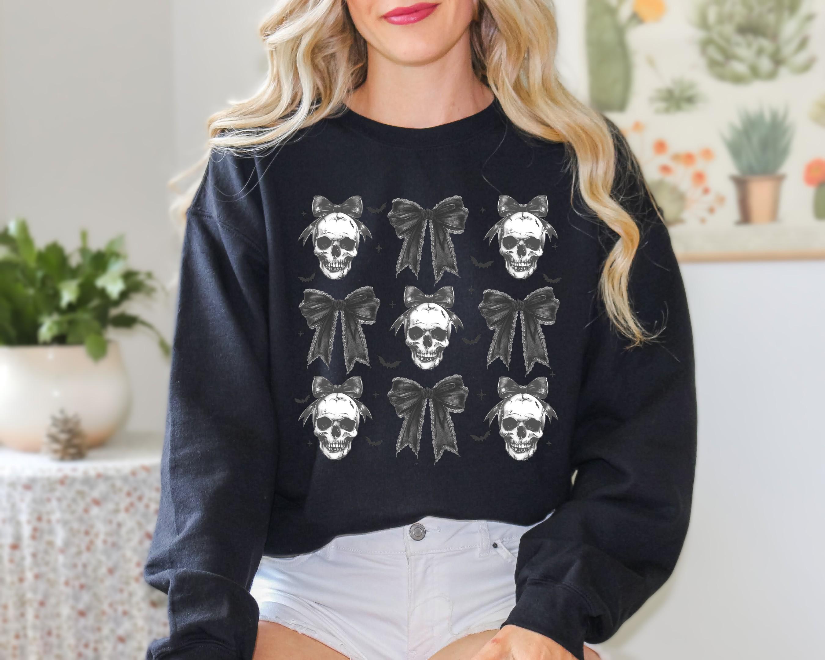 Coquette Skull Sweatshirt, Western Halloween Crewneck, Cowgirl Halloween, Skeleton Sweatshirt,  Coquette Bow Sweatshirt, Halloween gifts