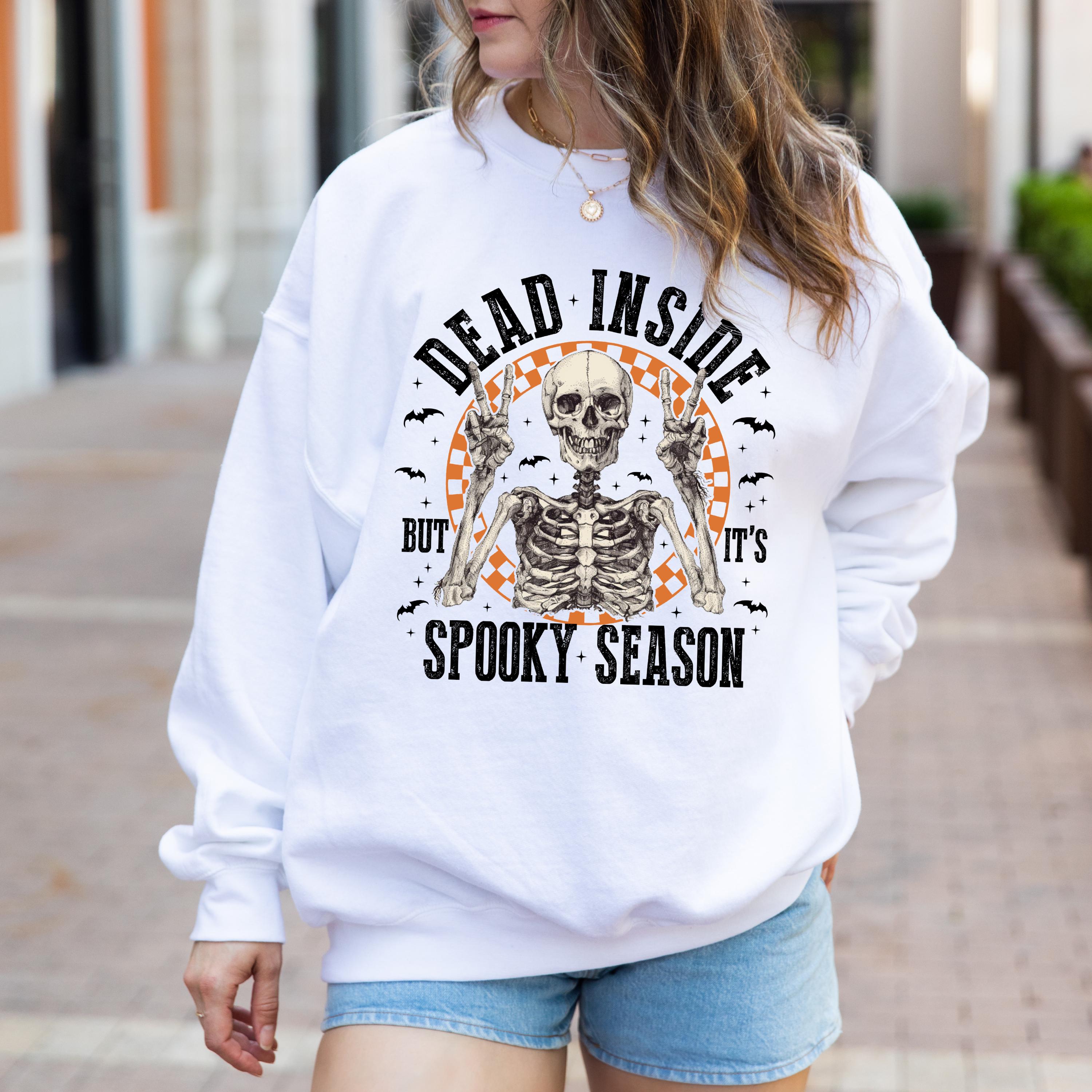 Dead Inside but It is Spooky Season Skeleton Sweatshirt, Halloween Crewneck Sweatshirt, Vintage Style Sweatshirt, Retro Halloween Sweatshirt
