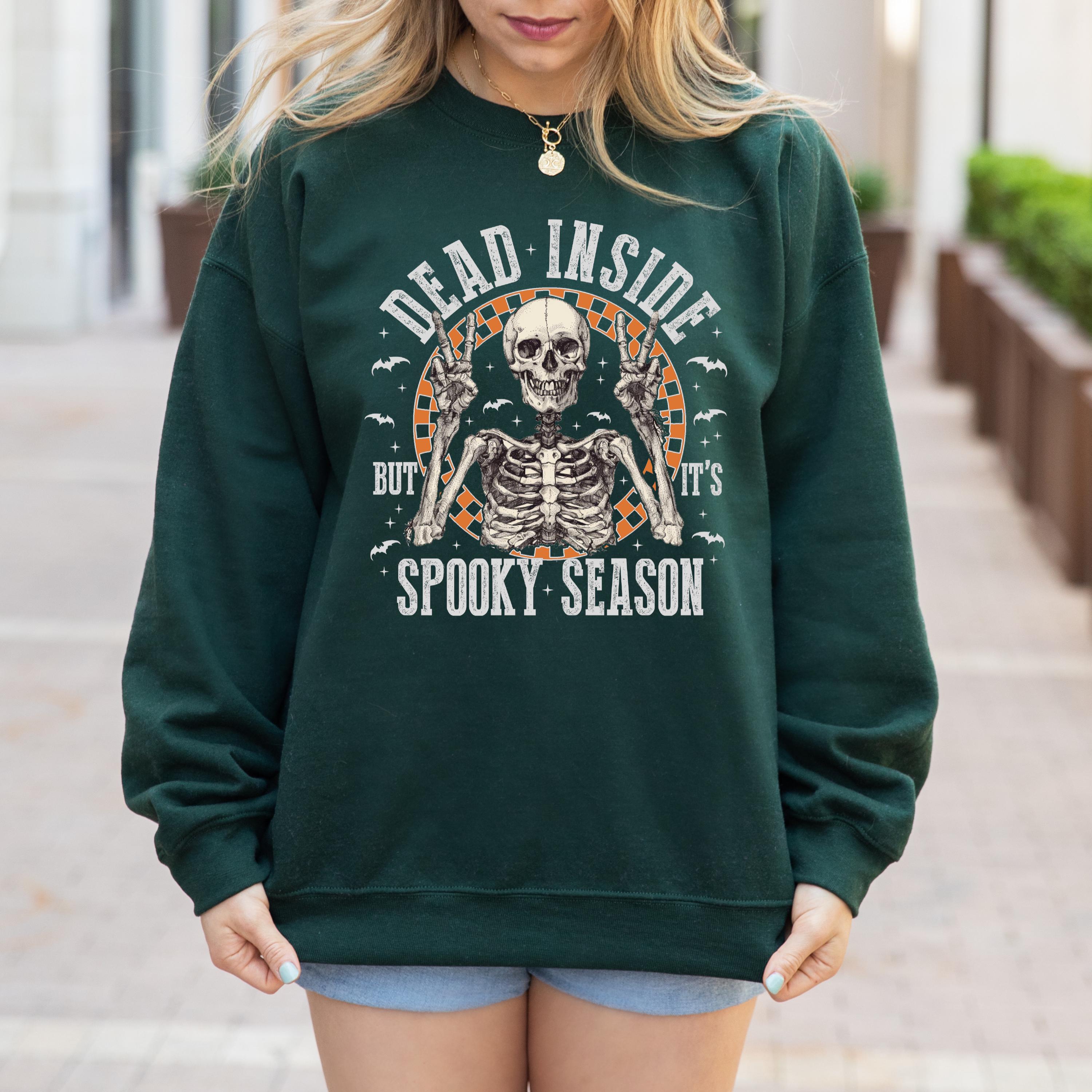Dead Inside but It is Spooky Season Skeleton Sweatshirt, Halloween Crewneck Sweatshirt, Vintage Style Sweatshirt, Retro Halloween Sweatshirt