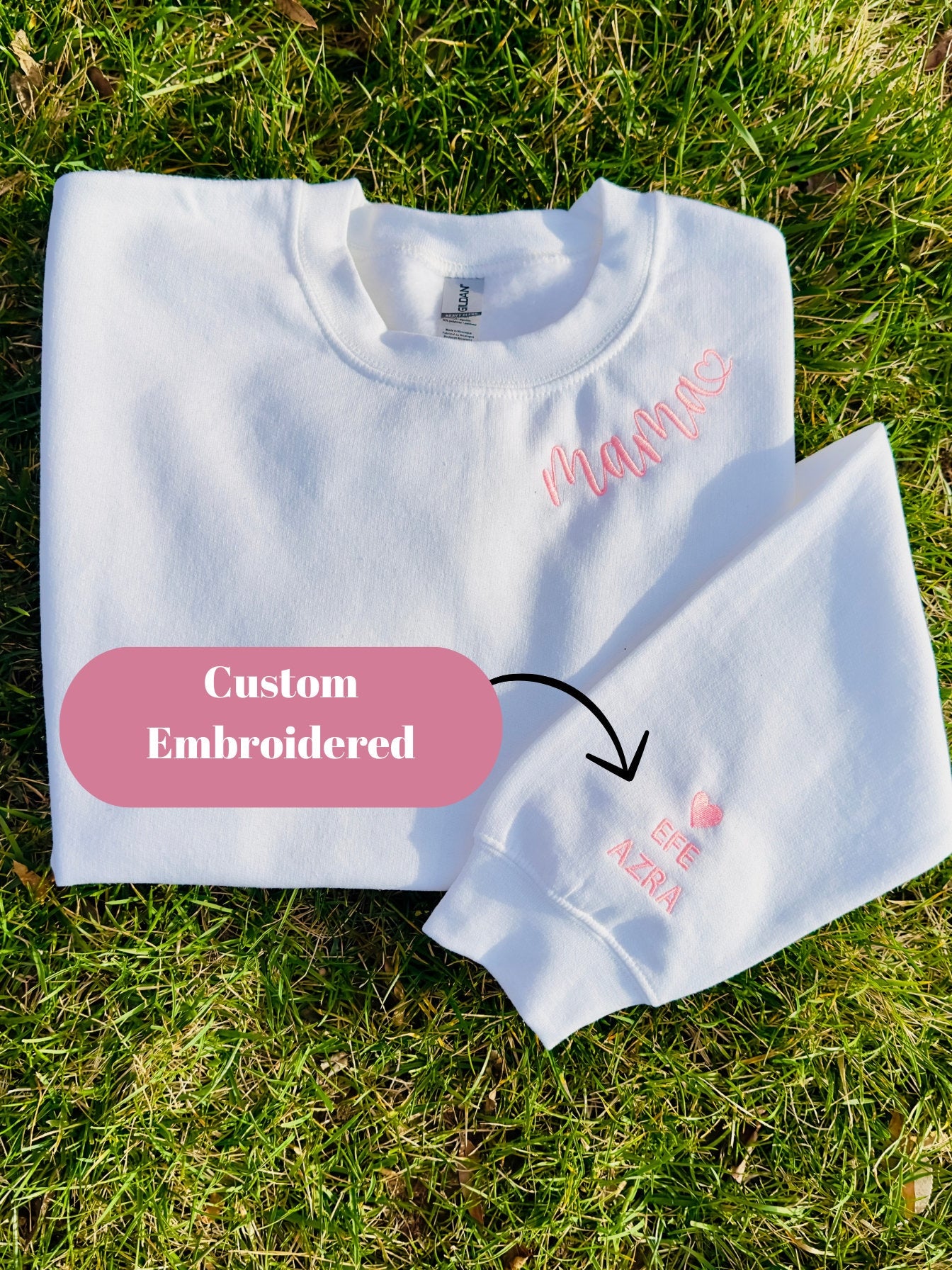 Custom Embroidered Mama  Sweatshirt, Kids Names on Sleeve, Personalized Sweatshirt, Mom Birthday Gift, Cute Mama Shirt, Mother's Day Gift