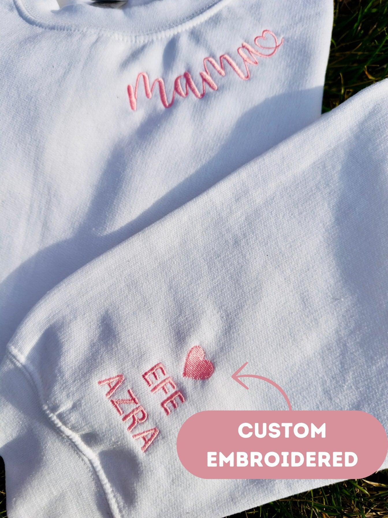 Custom Embroidered Mama  Sweatshirt, Kids Names on Sleeve, Personalized Sweatshirt, Mom Birthday Gift, Cute Mama Shirt, Mother's Day Gift
