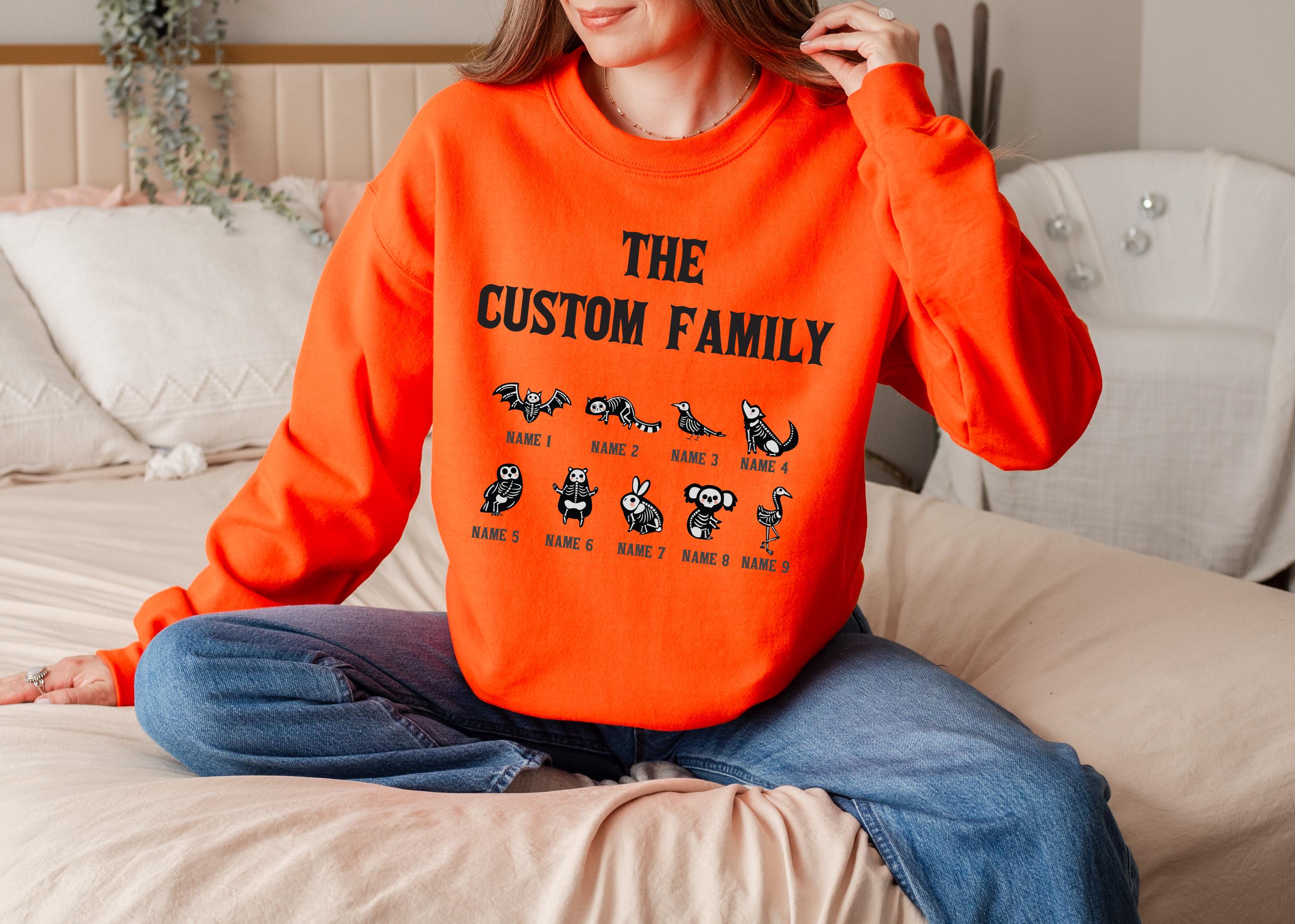 Custom Halloween Skeleton family Sweatshirt, Custom sweatshirt, Personalized family Halloween Sweatshirt, Spooky halloween family sweatshirt
