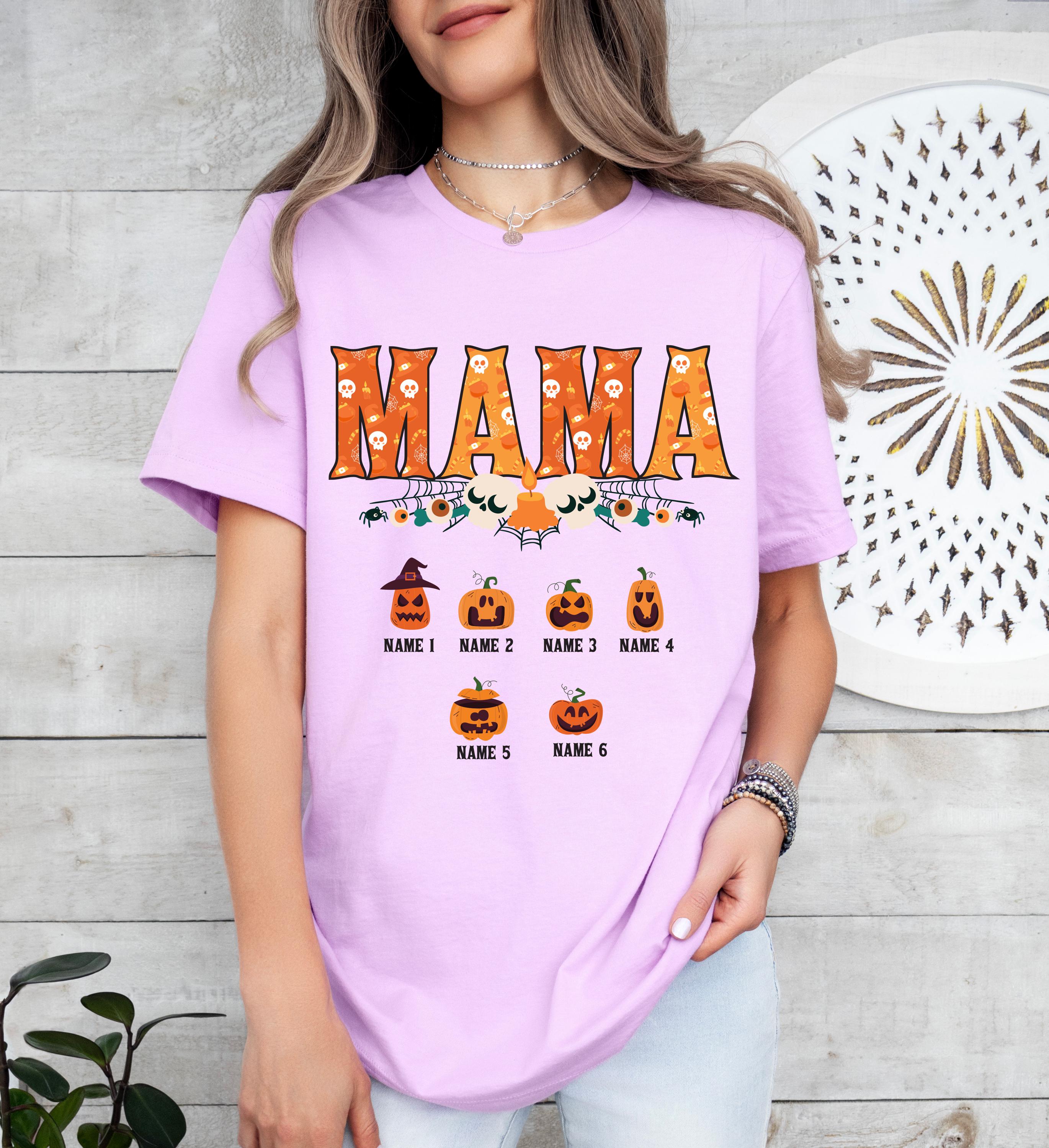 Custom Halloween mama shirt, Mama pumpkin shirt, Custom mom up to 6 kids Shirt, Personalized mama and kids shirt, Cute Fall Shirt