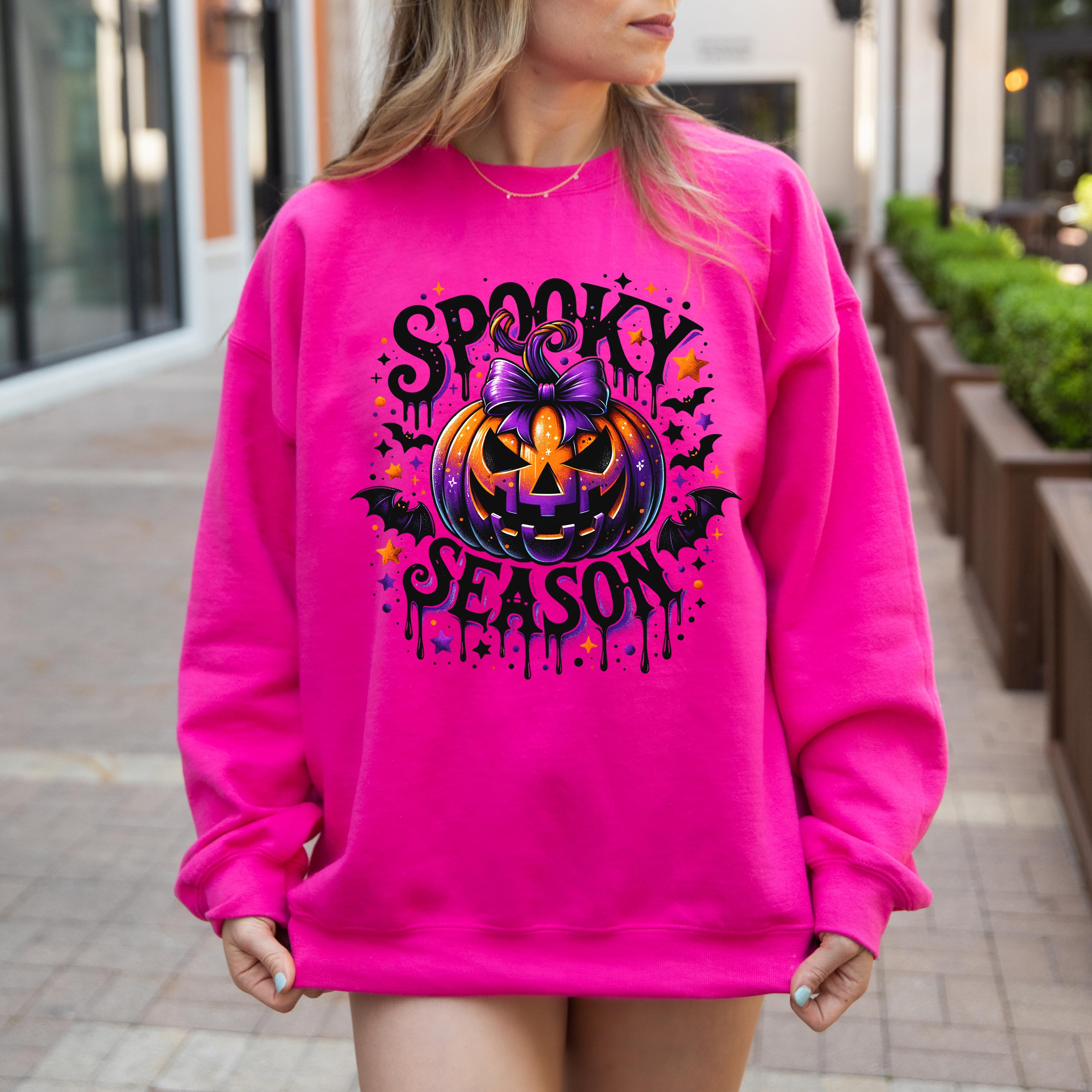 Spooky Season Pumpkin Sweatshirt, Coquette Bows Crewneck Sweatshirt, Vintage Western Style, Pumpkin Sweatshirt Retro Halloween Sweatshirt