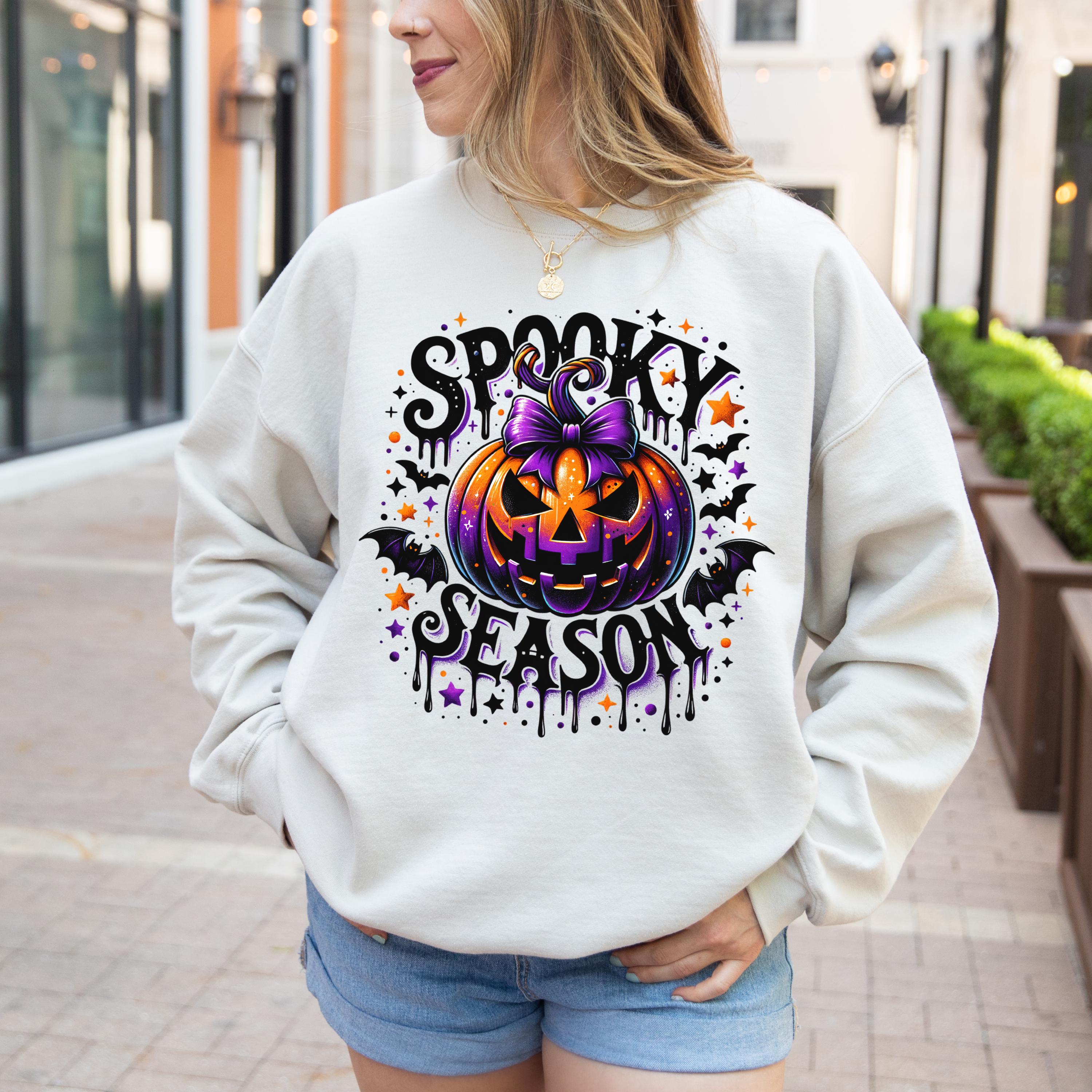 Spooky Season Pumpkin Sweatshirt, Coquette Bows Crewneck Sweatshirt, Vintage Western Style, Pumpkin Sweatshirt Retro Halloween Sweatshirt