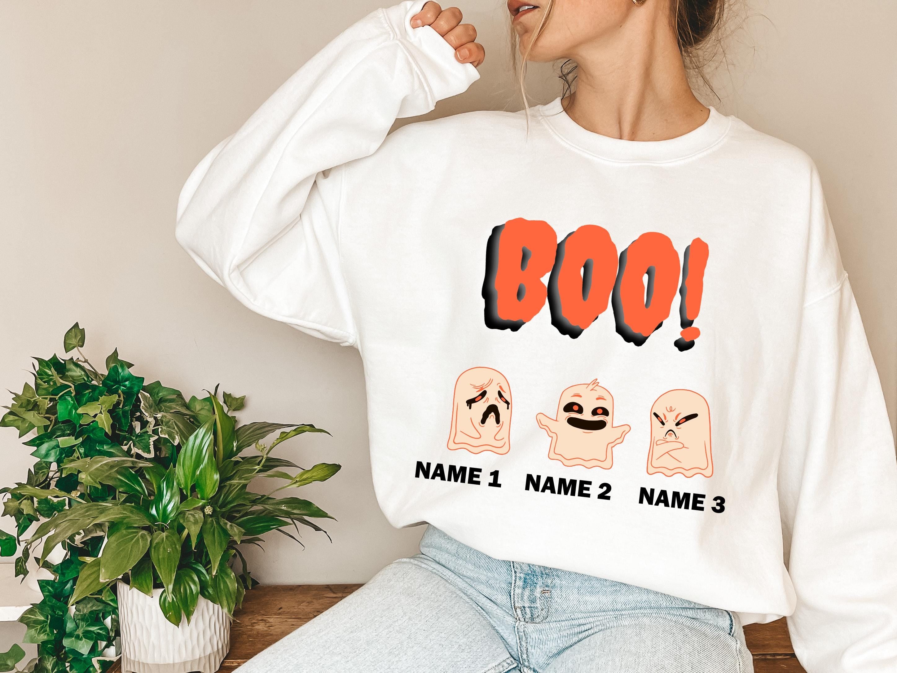 Custom Halloween Boo ghost Sweatshirt, Family sweatshirt, Personalized Halloween Sweatshirt, Custom ghosts up to 3, Spooky ghosts sweatshirt