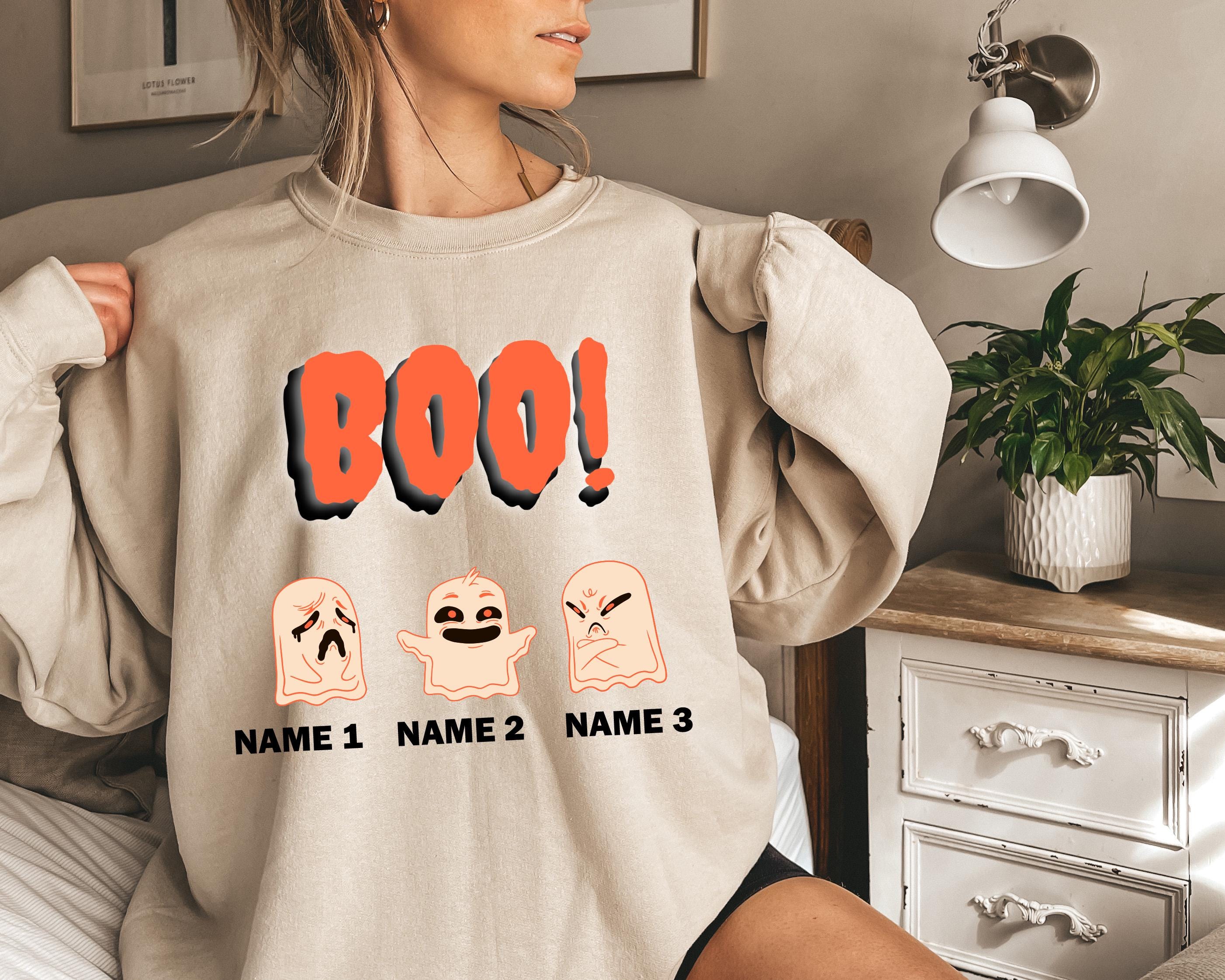 Custom Halloween Boo ghost Sweatshirt, Family sweatshirt, Personalized Halloween Sweatshirt, Custom ghosts up to 3, Spooky ghosts sweatshirt