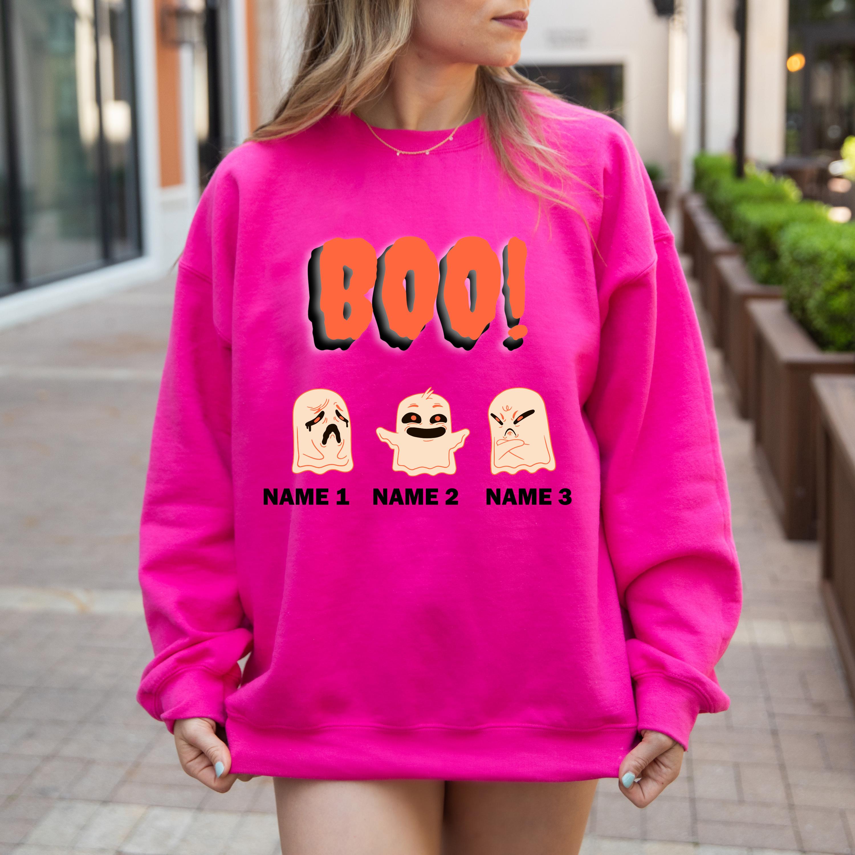 Custom Halloween Boo ghost Sweatshirt, Family sweatshirt, Personalized Halloween Sweatshirt, Custom ghosts up to 3, Spooky ghosts sweatshirt