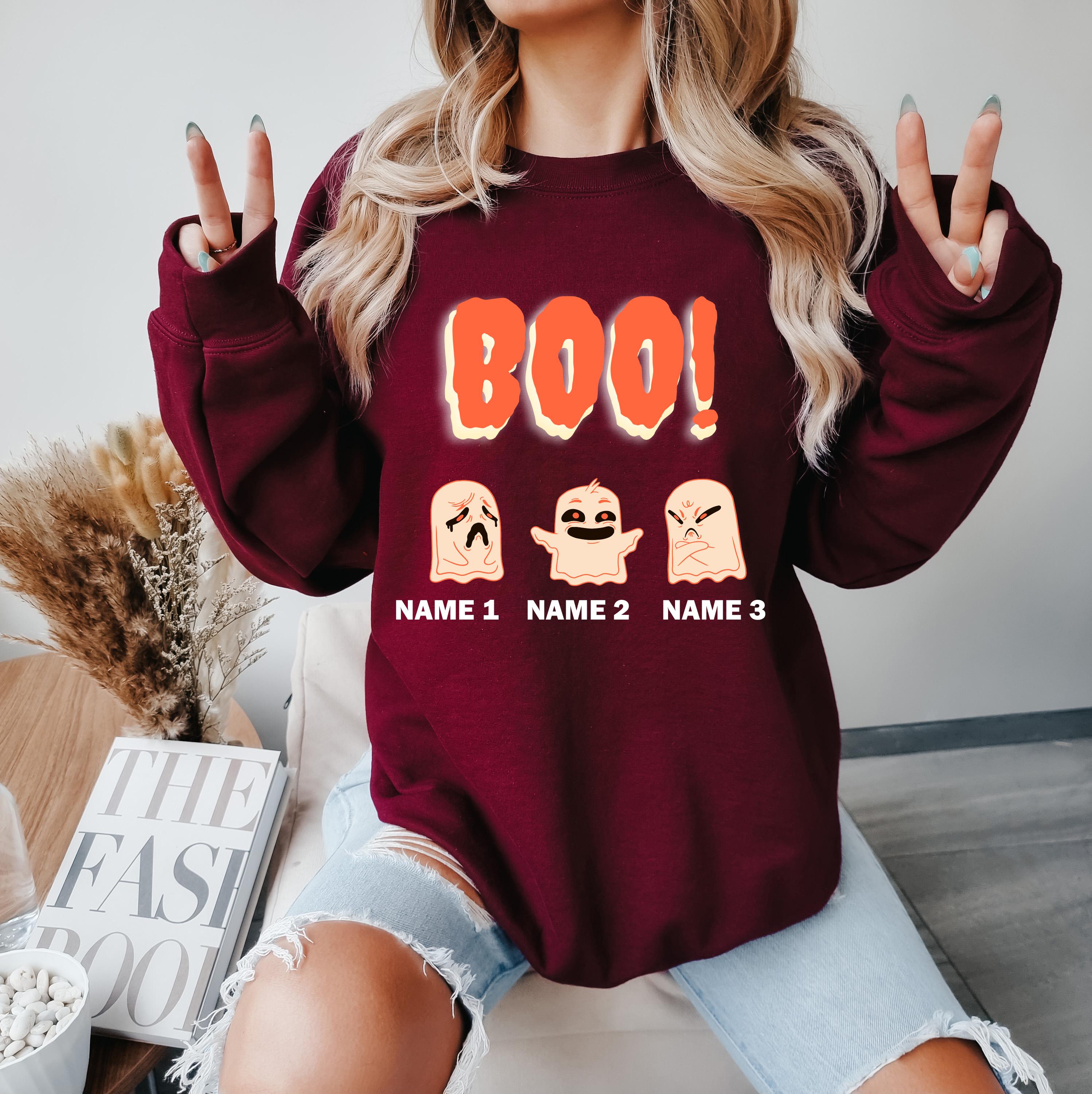 Custom Halloween Boo ghost Sweatshirt, Family sweatshirt, Personalized Halloween Sweatshirt, Custom ghosts up to 3, Spooky ghosts sweatshirt