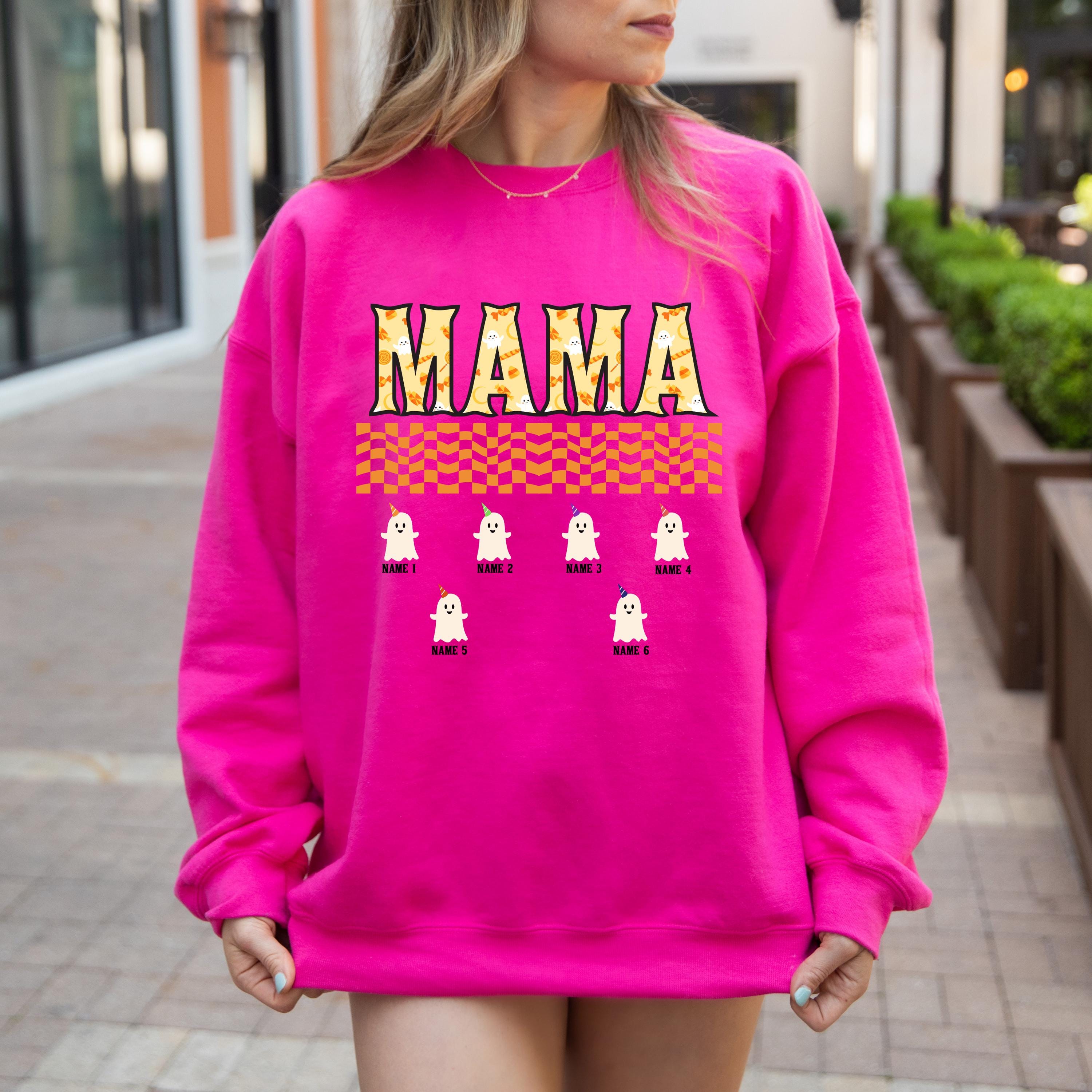 Custom Halloween cute mama Sweatshirt, mom and kids sweatshirt, Personalized mama Halloween Sweatshirt, Custom mom up to 6 kids, ghost sweat