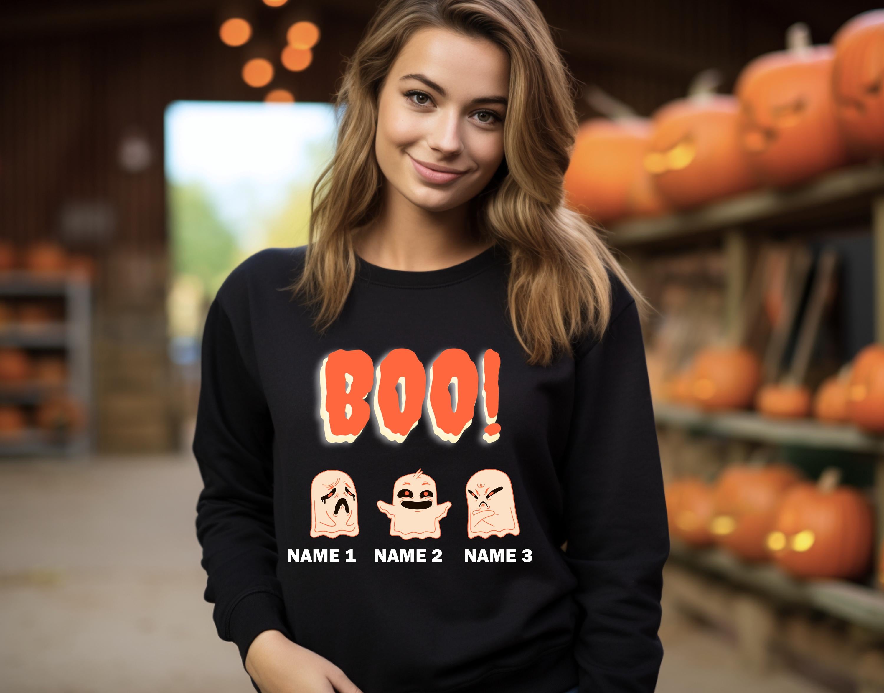 Custom Halloween Boo ghost Sweatshirt, Family sweatshirt, Personalized Halloween Sweatshirt, Custom ghosts up to 3, Spooky ghosts sweatshirt