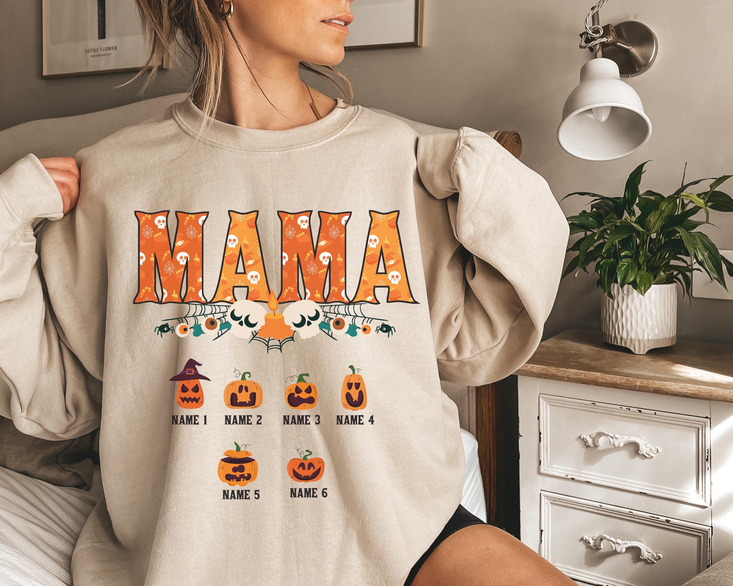 Custom Halloween mama Sweatshirt, mom and kids sweatshirt, Personalized mama Halloween Sweatshirt, Custom mom up to 6 kids, Pumpkin sweat