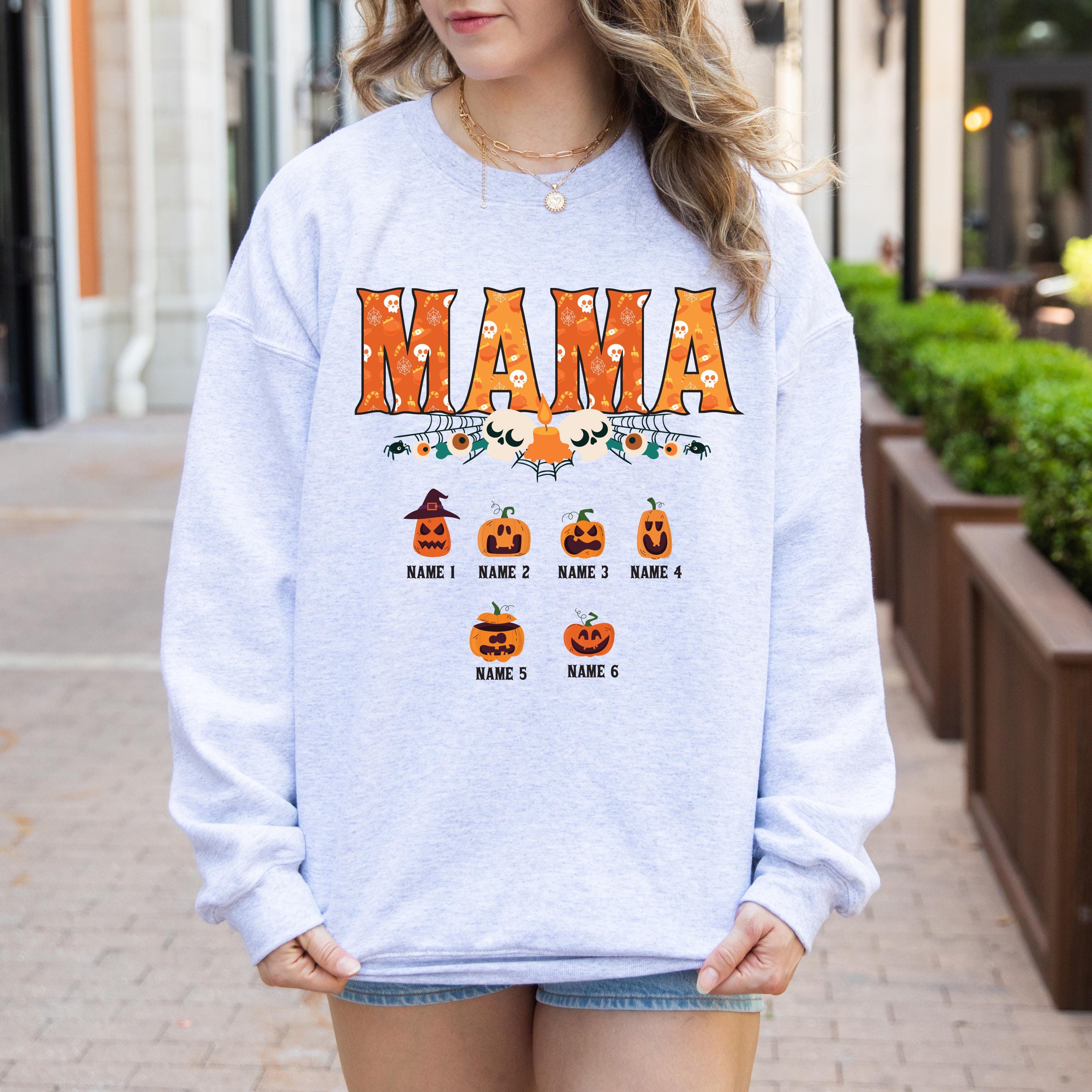 Custom Halloween mama Sweatshirt, mom and kids sweatshirt, Personalized mama Halloween Sweatshirt, Custom mom up to 6 kids, Pumpkin sweat