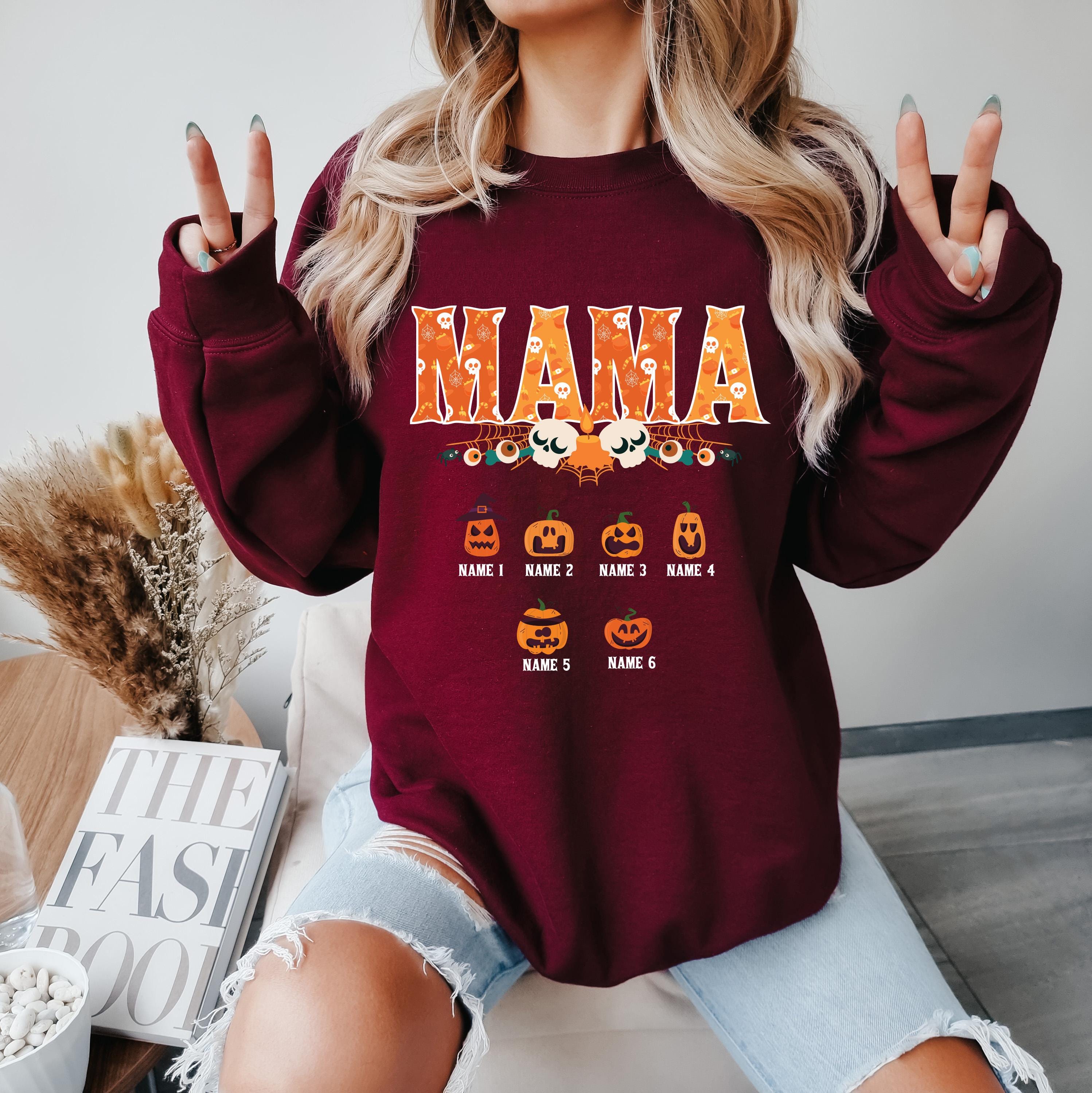 Custom Halloween mama Sweatshirt, mom and kids sweatshirt, Personalized mama Halloween Sweatshirt, Custom mom up to 6 kids, Pumpkin sweat