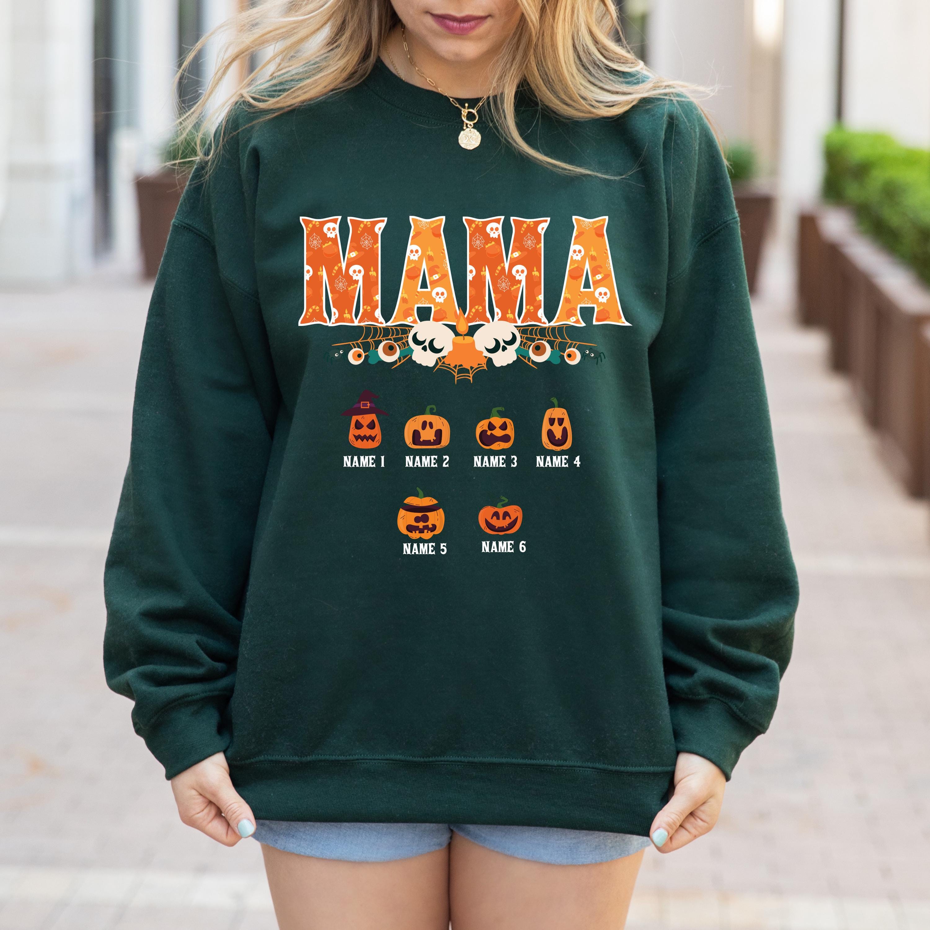 Custom Halloween mama Sweatshirt, mom and kids sweatshirt, Personalized mama Halloween Sweatshirt, Custom mom up to 6 kids, Pumpkin sweat