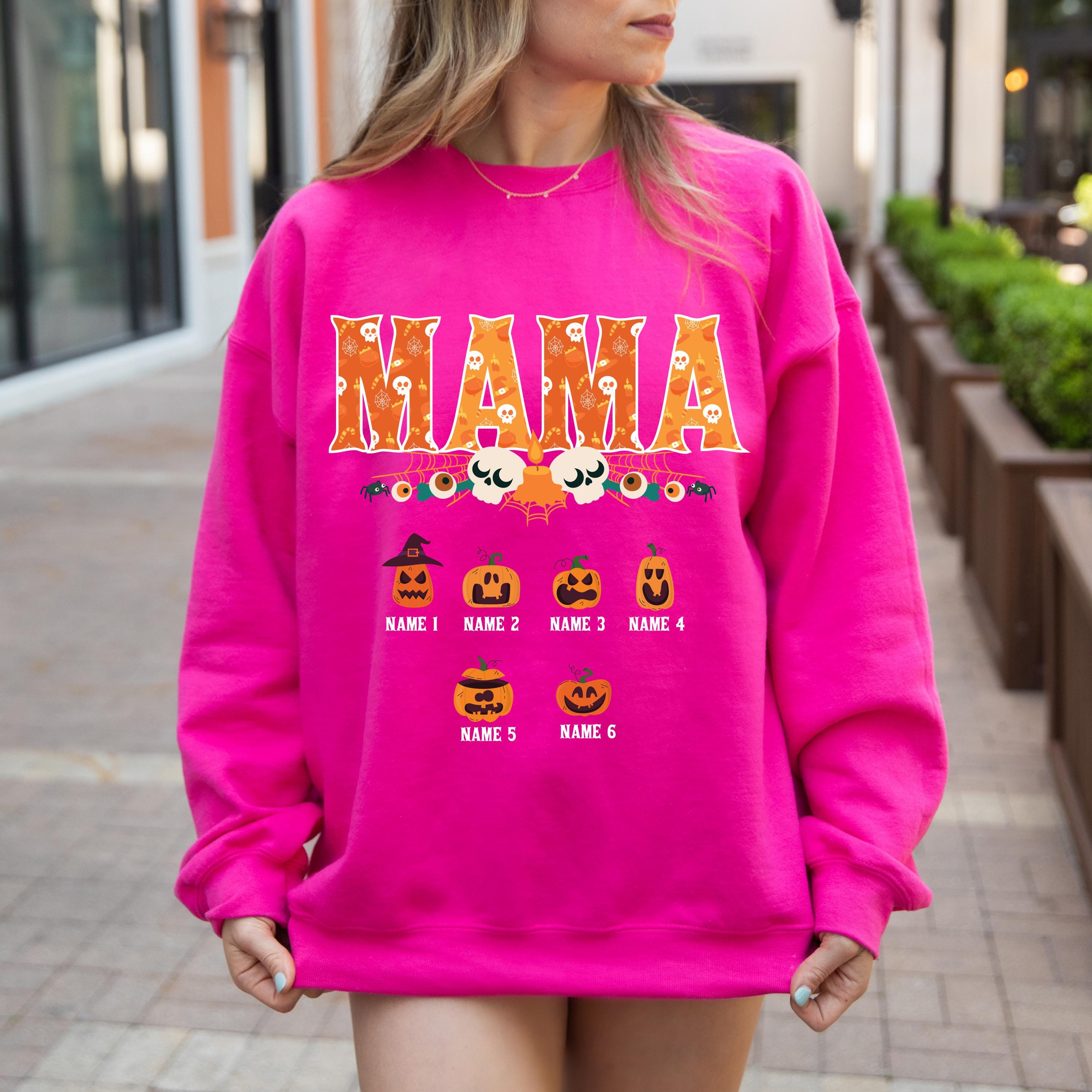 Custom Halloween mama Sweatshirt, mom and kids sweatshirt, Personalized mama Halloween Sweatshirt, Custom mom up to 6 kids, Pumpkin sweat