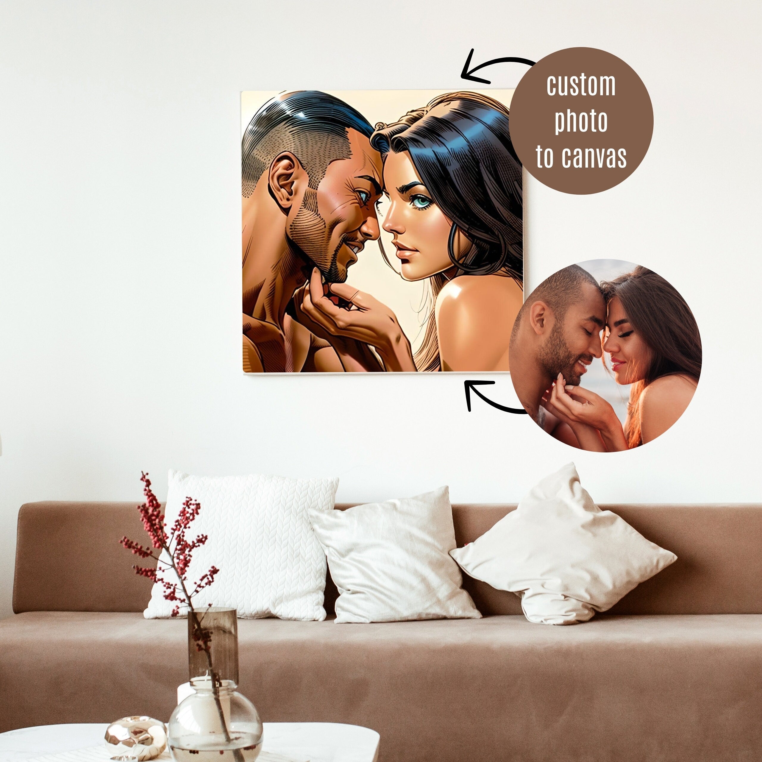 Cartoon Effect from Photo Canvas, Custom Photo Canvas Prints with Frame, Cartoon Effect on Canvas, Wall Art, Framed Canvas Print