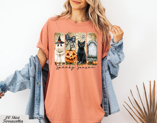 Black Cat Pumpkin Ghost Spooky Season T-Shirt