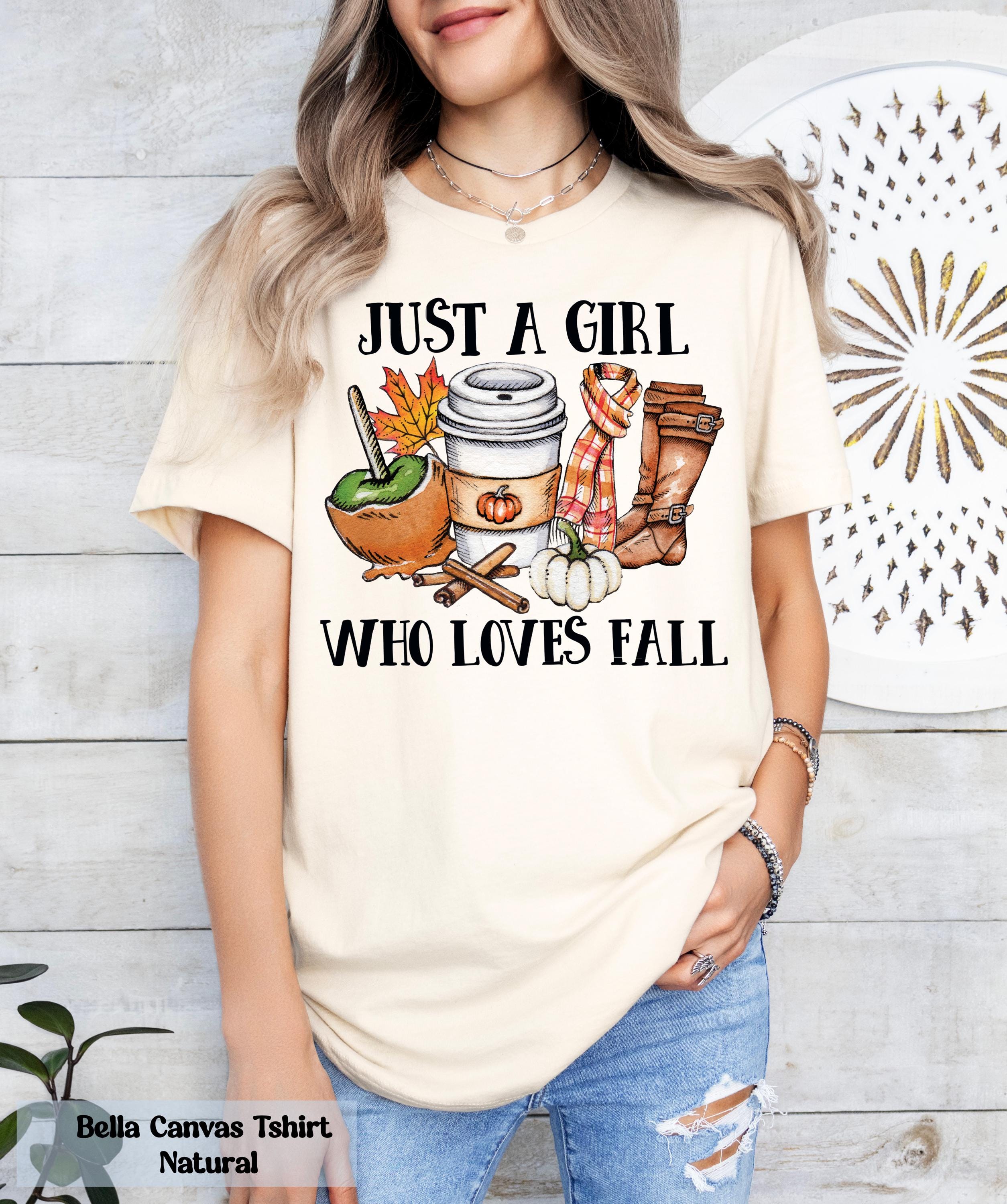 Just a Girl Who Loves Fall T-Shirt, Cozy Autumn Shirt, Cute Autumn Graphic Tee, Fall Aesthetic Shirt for Women, Hello Pumpkin Season Shirt